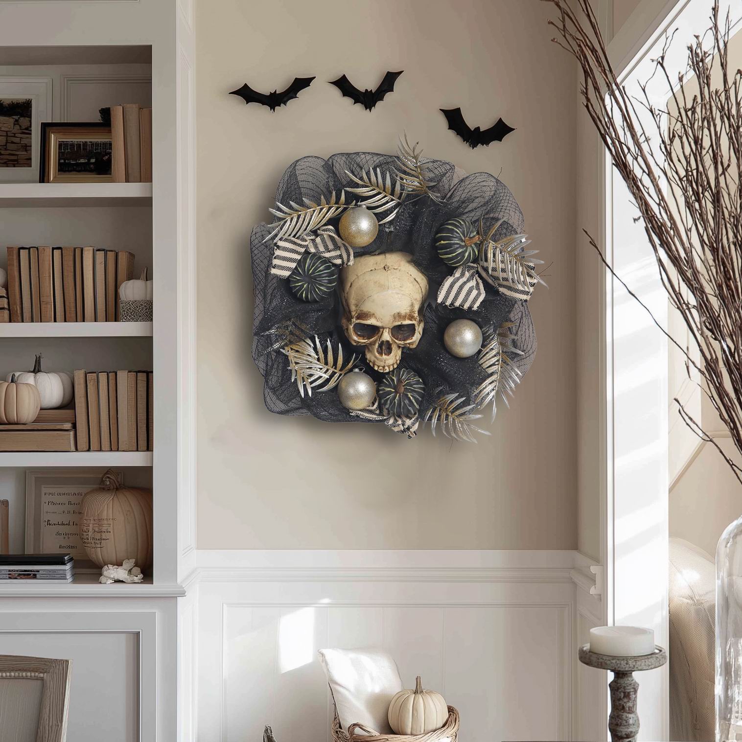 18" Halloween Wreath with Skull