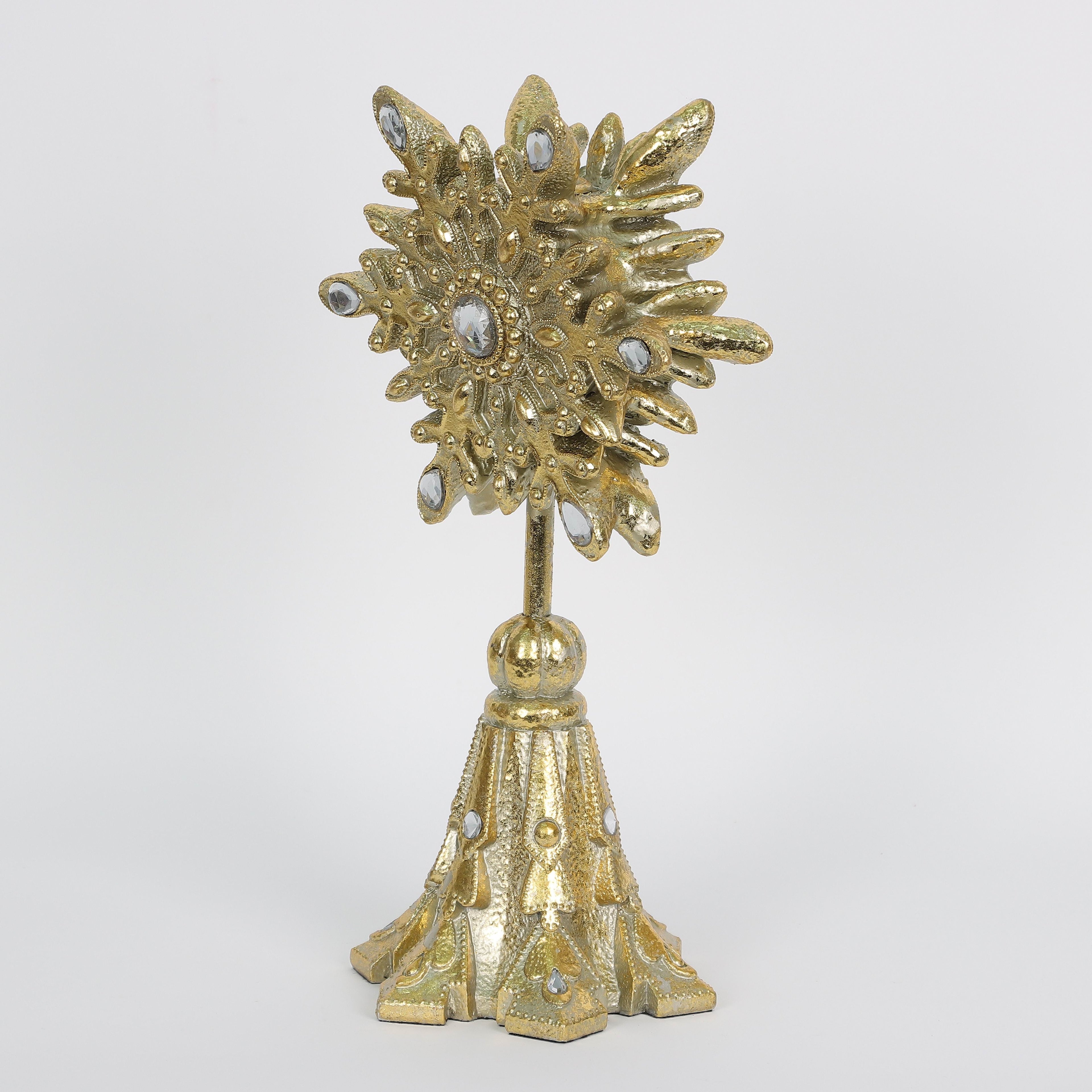 10.5"H. Polyresin Gold Table Top Snowflake