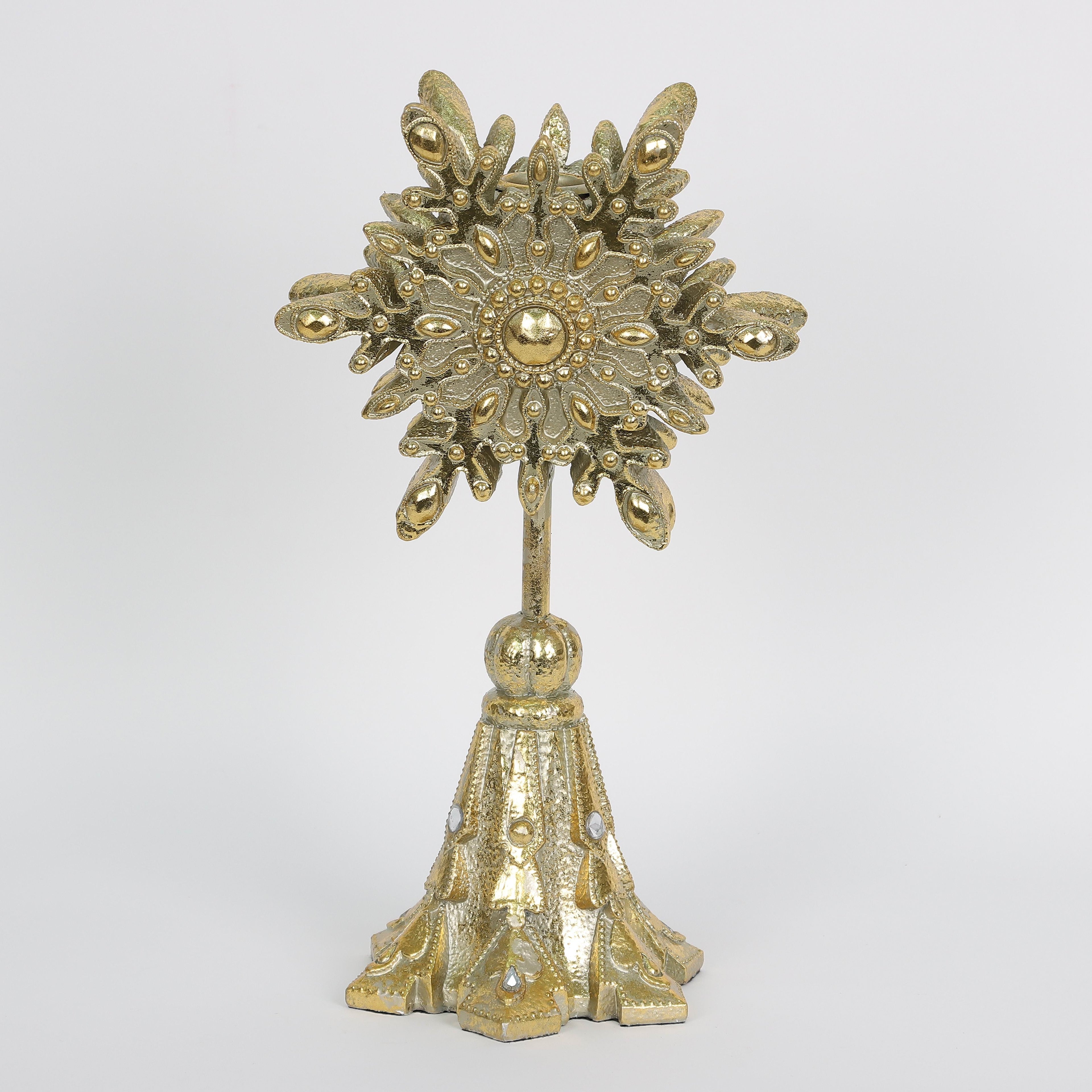 10.5"H. Polyresin Gold Table Top Snowflake