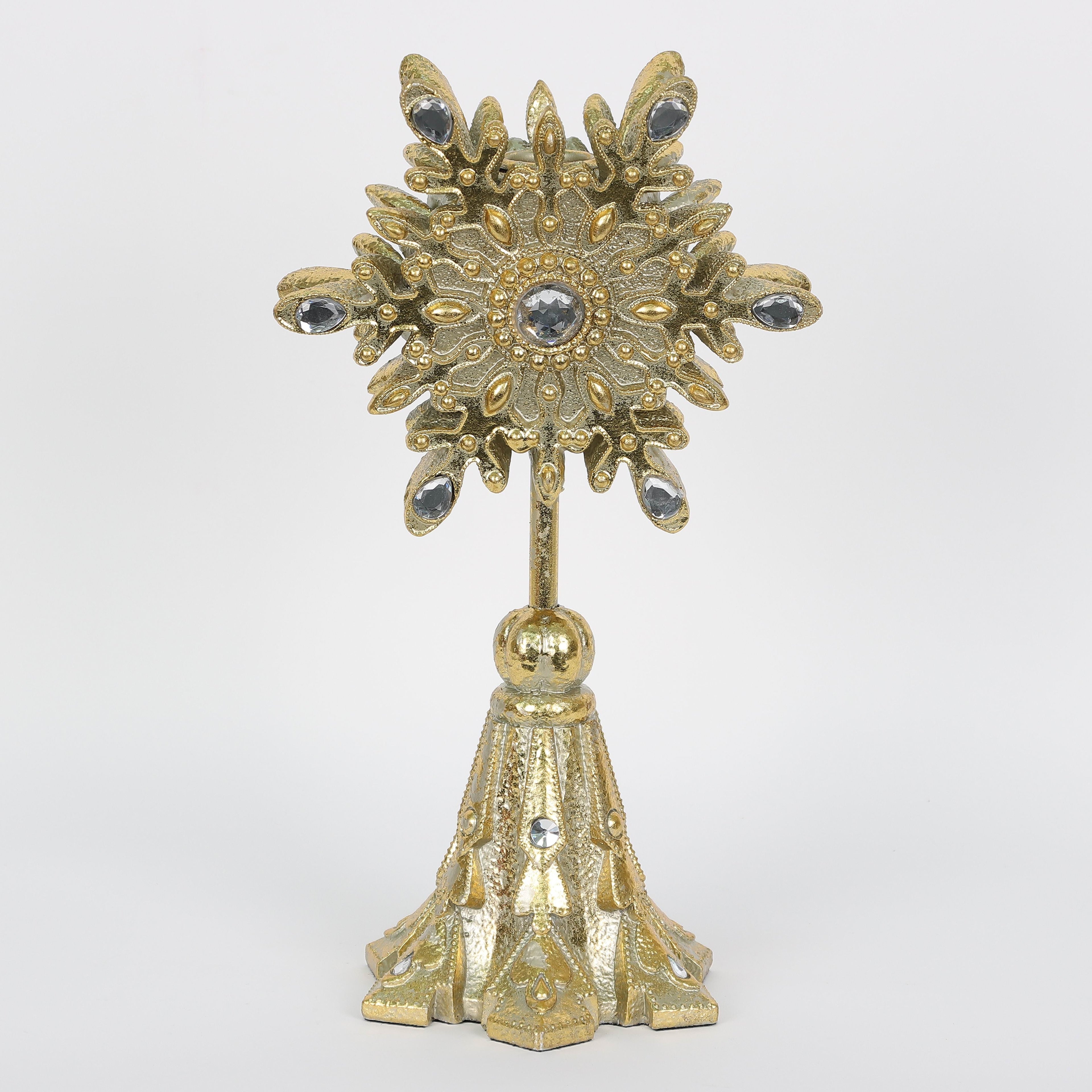 10.5"H. Polyresin Gold Table Top Snowflake