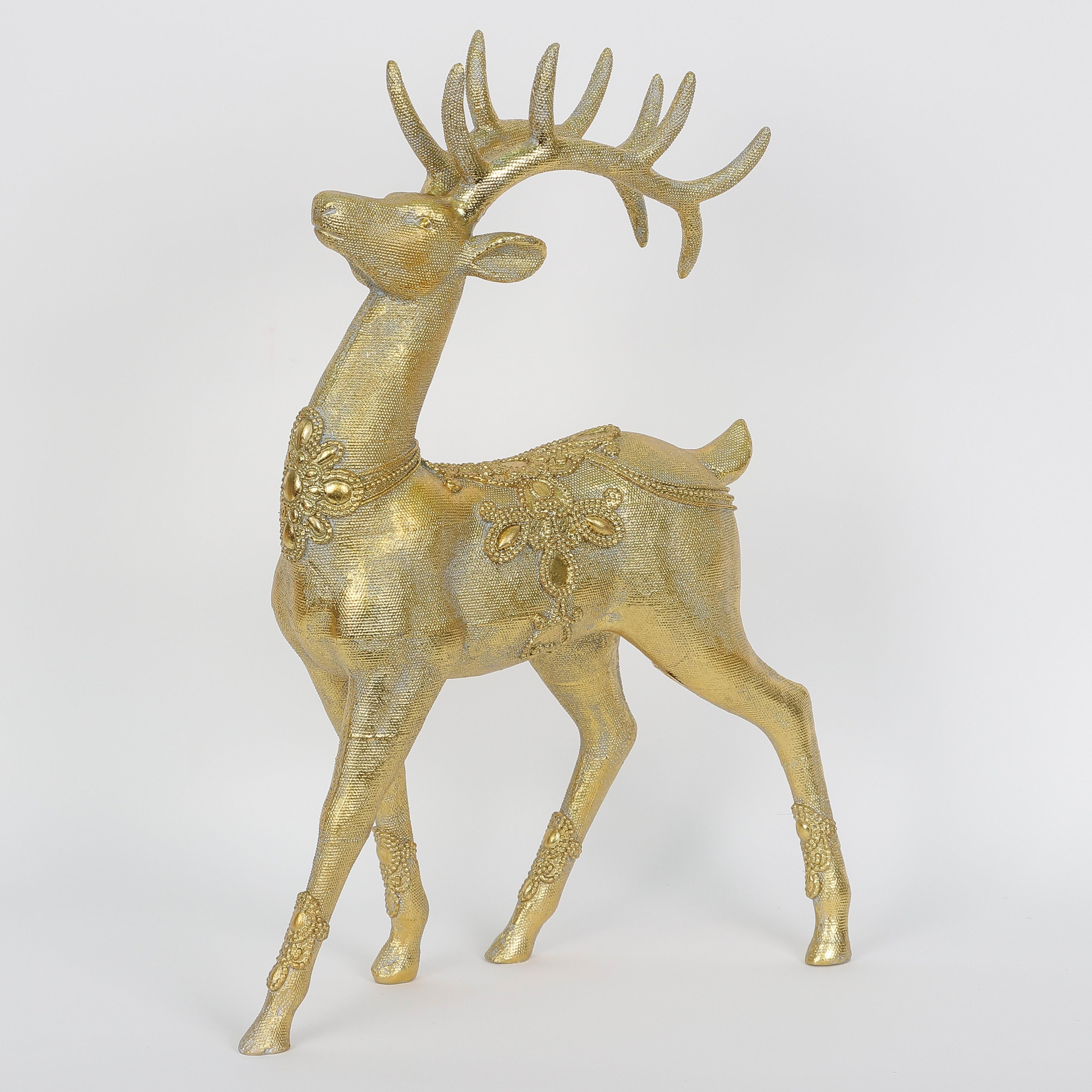 15"H. Polyresin Gold Standing Reindeer