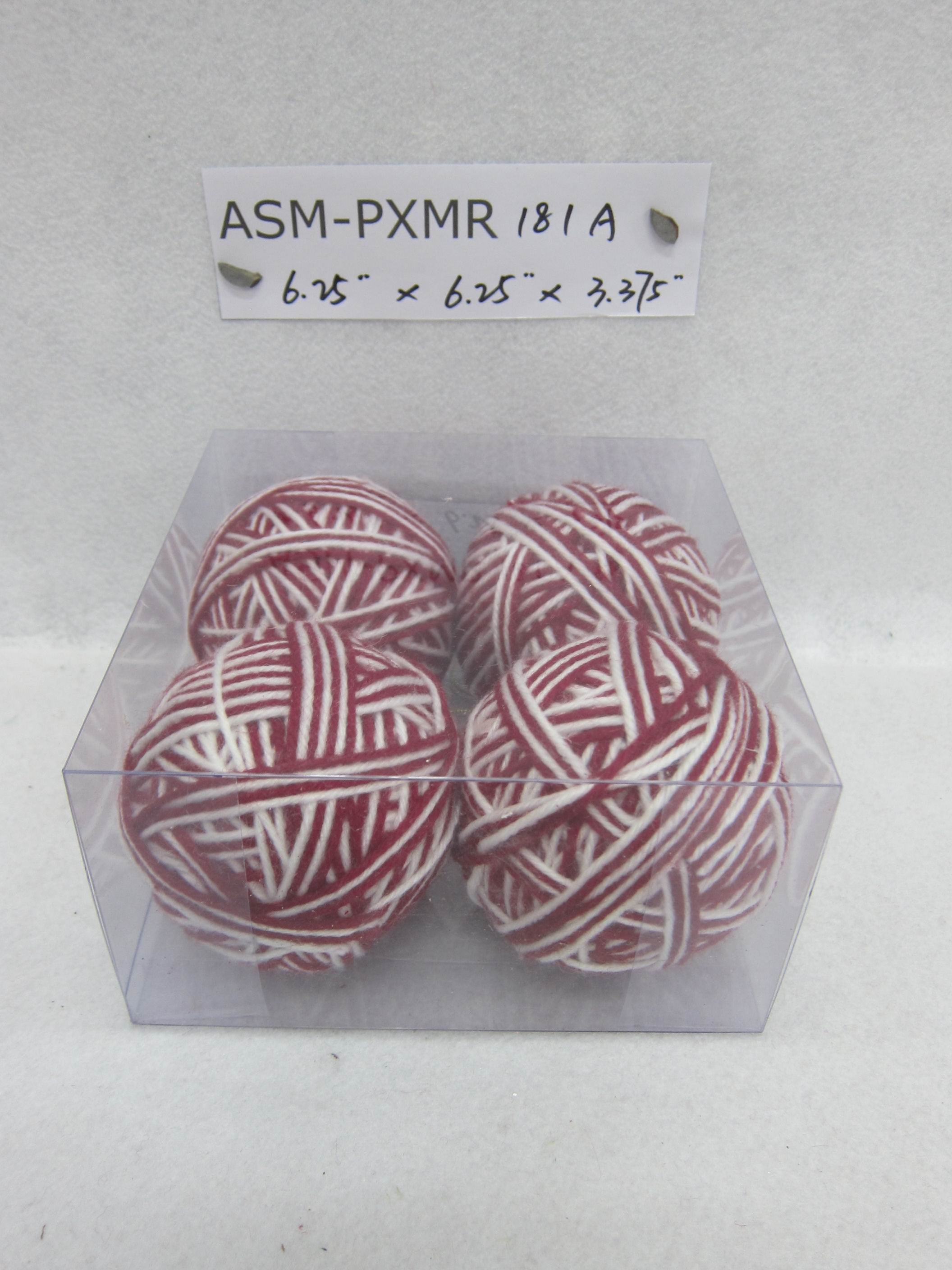 3.4"D Red/White Fabric Ball Orn. S/4