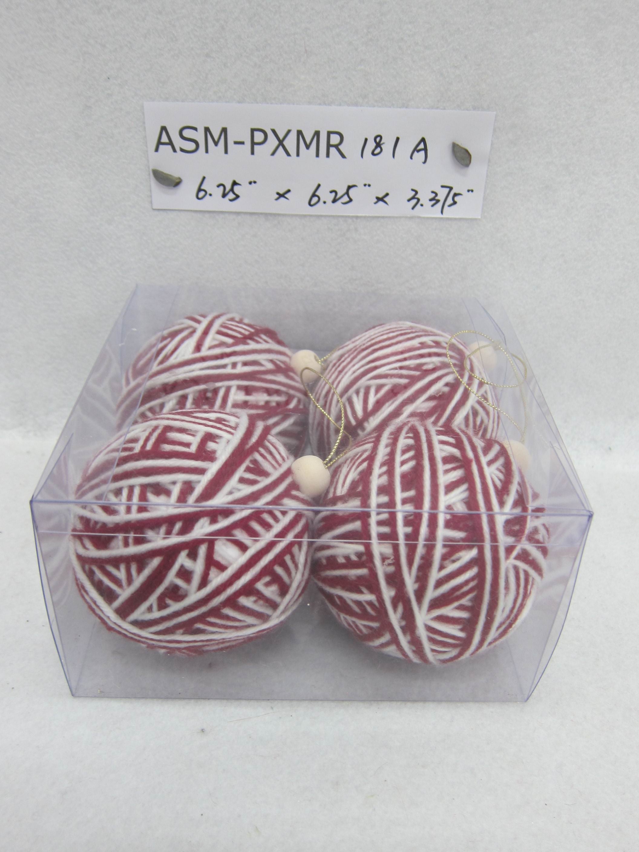 3.4"D Red/White Fabric Ball Orn. S/4