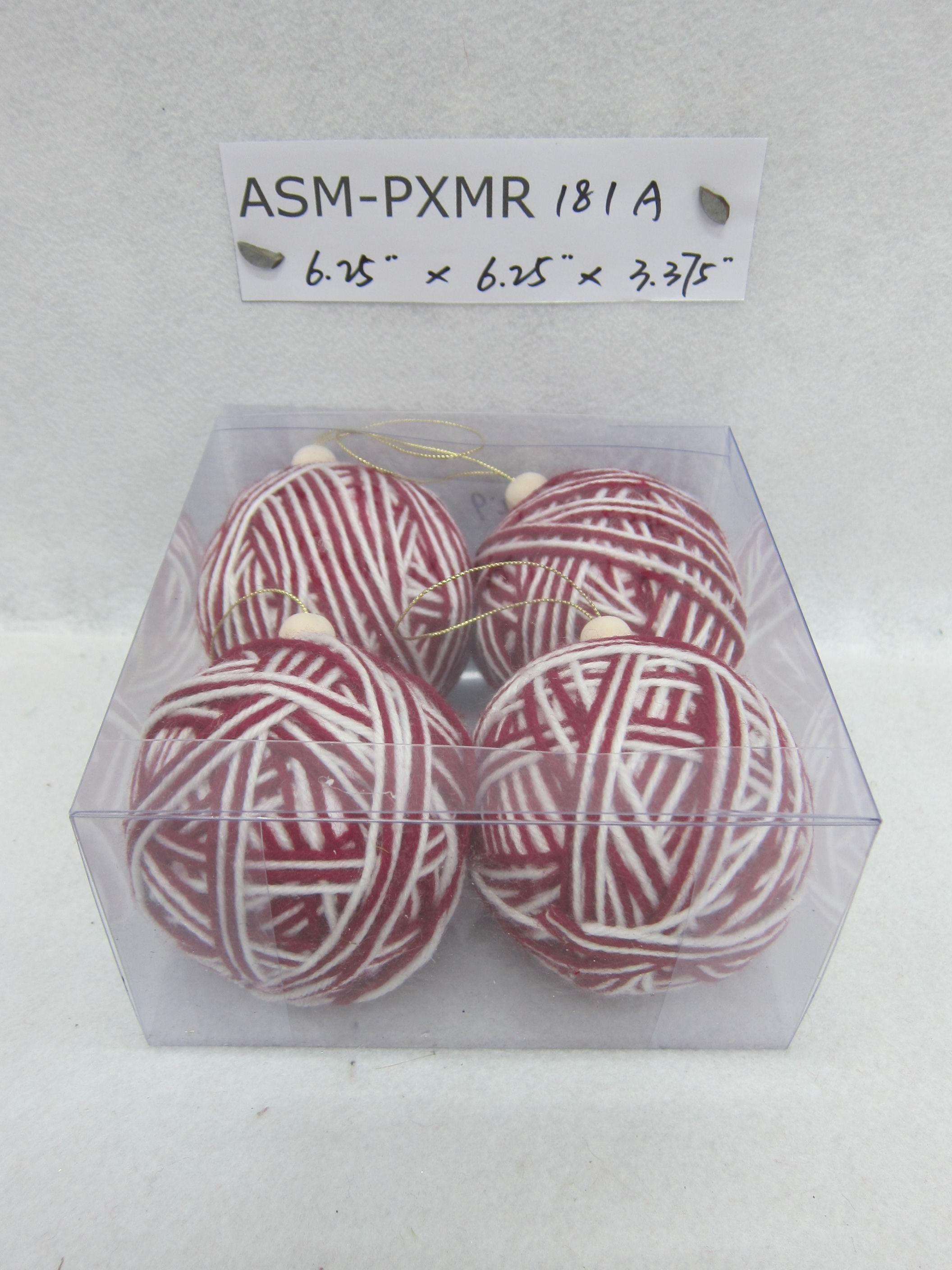 3.4"D Red/White Fabric Ball Orn. S/4