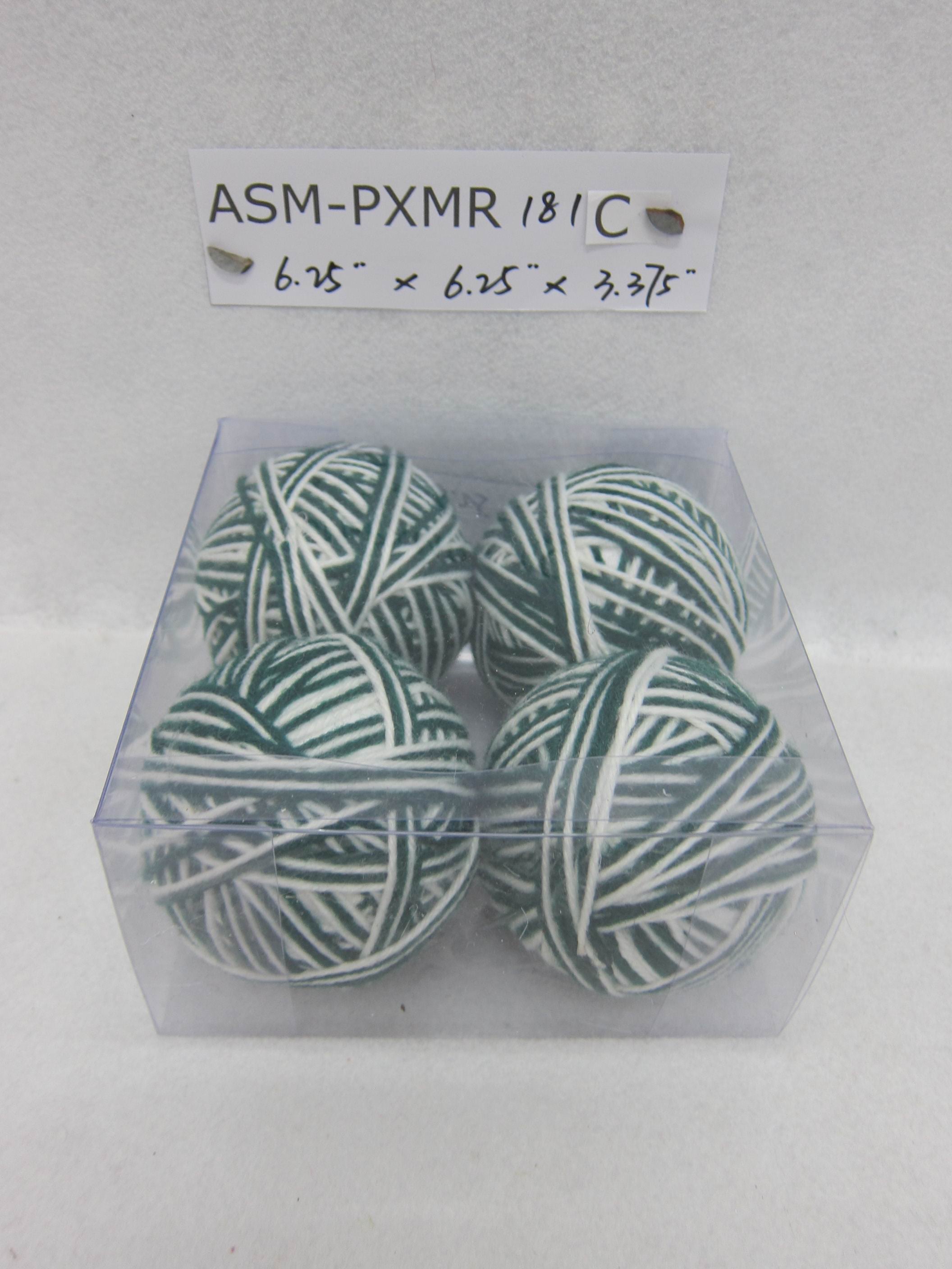 3.4"D Green/White Fabric Ball Orn. S/4