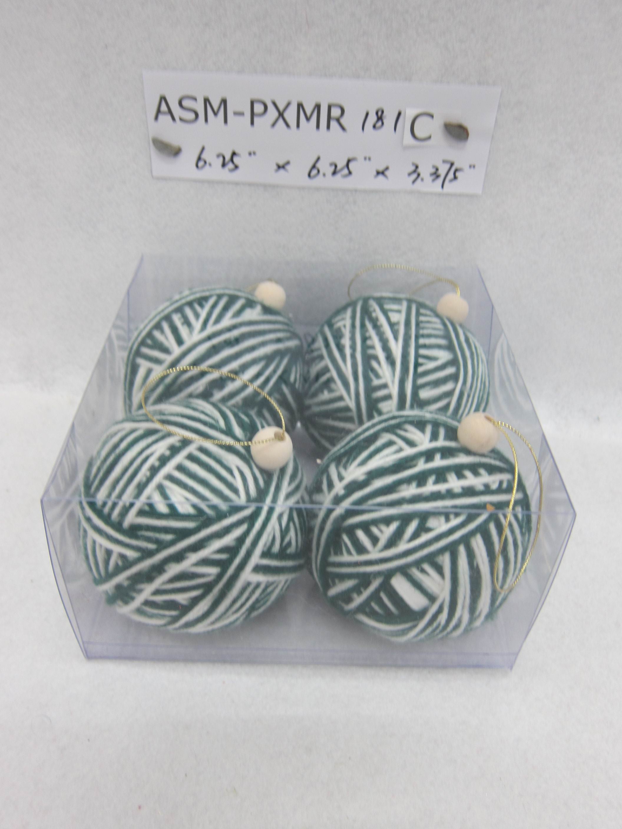 3.4"D Green/White Fabric Ball Orn. S/4