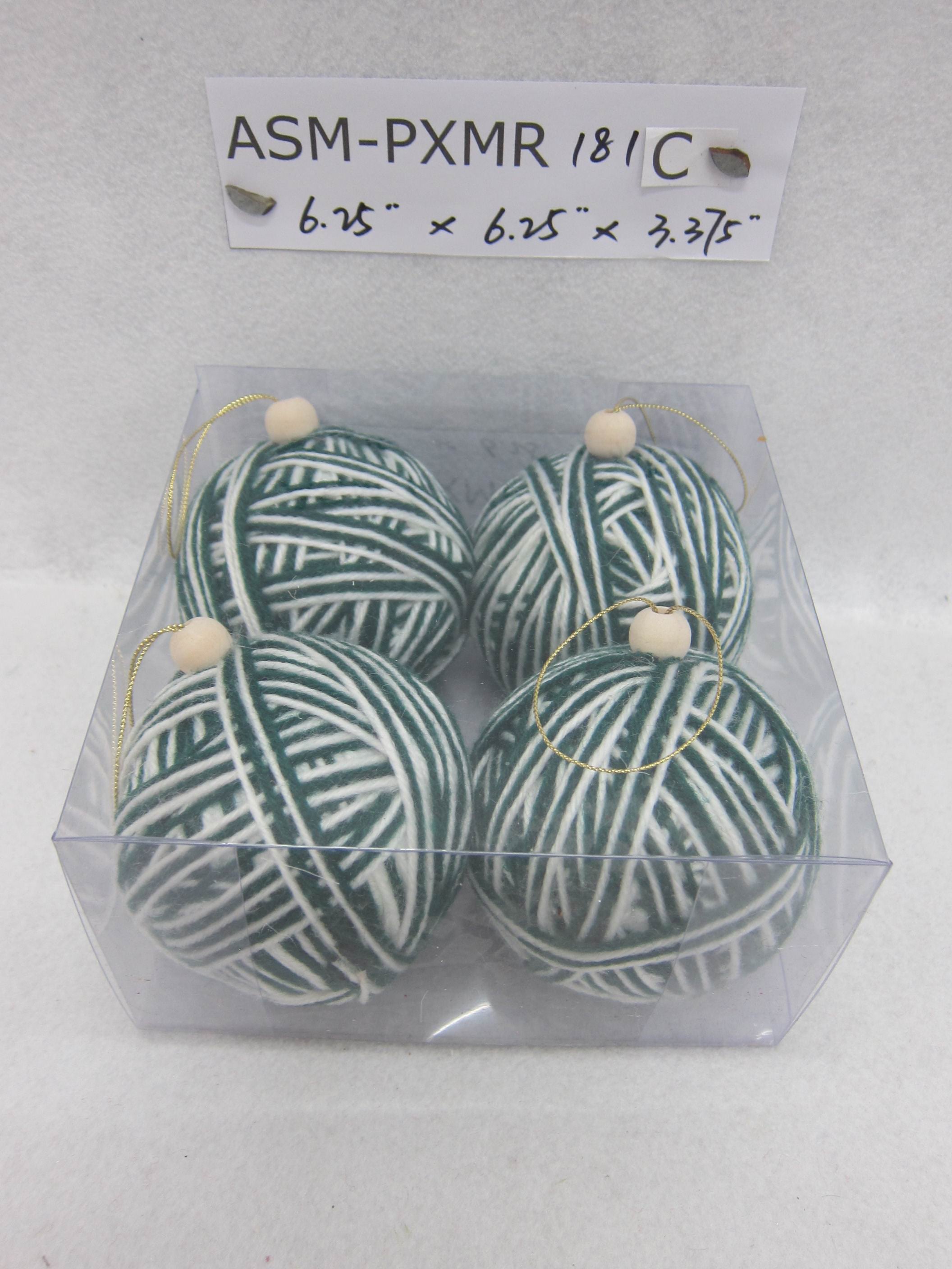3.4"D Green/White Fabric Ball Orn. S/4