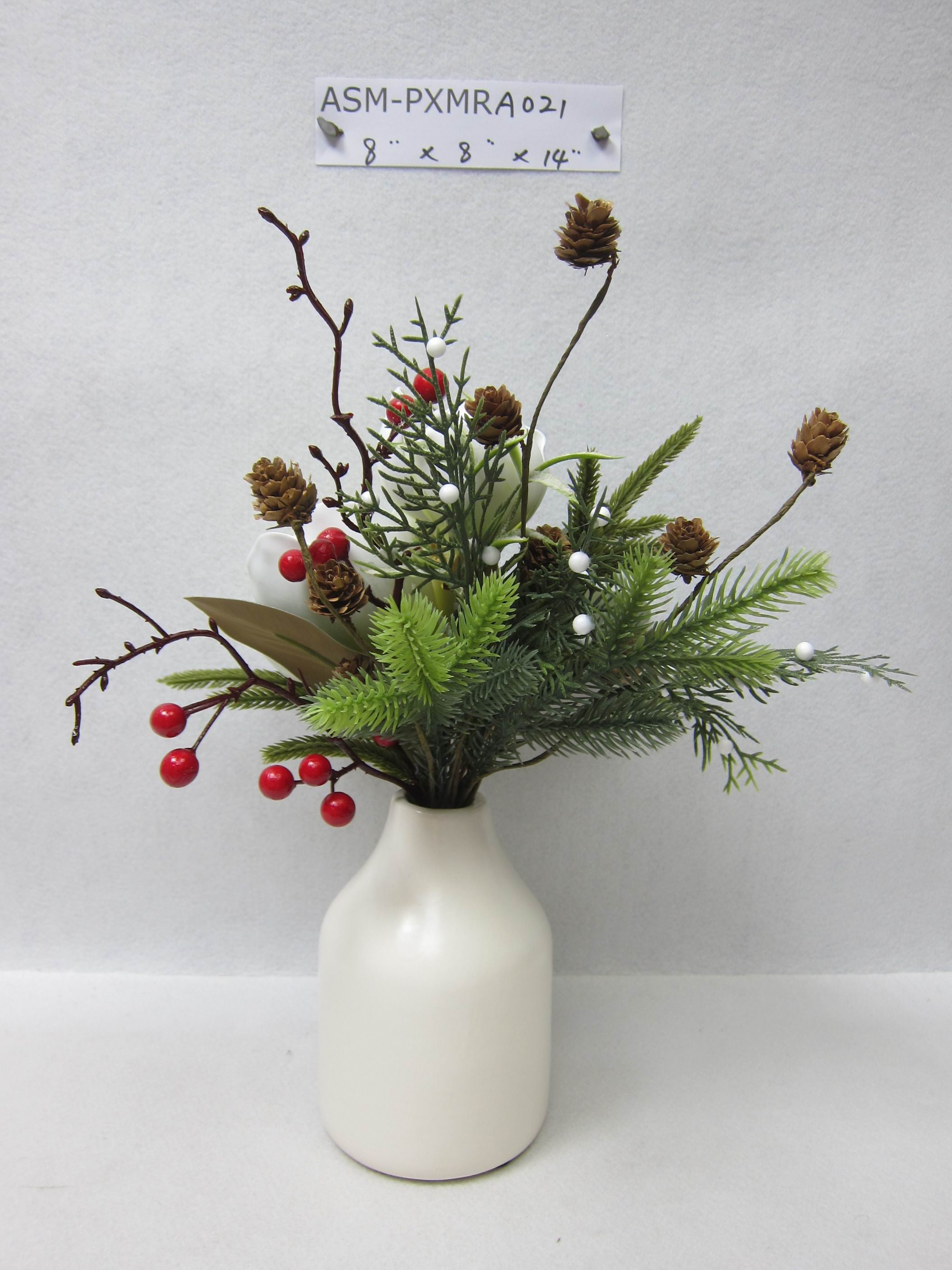 14"H  Artificial Magnolia Flower Arrangements on Ceramic Vase