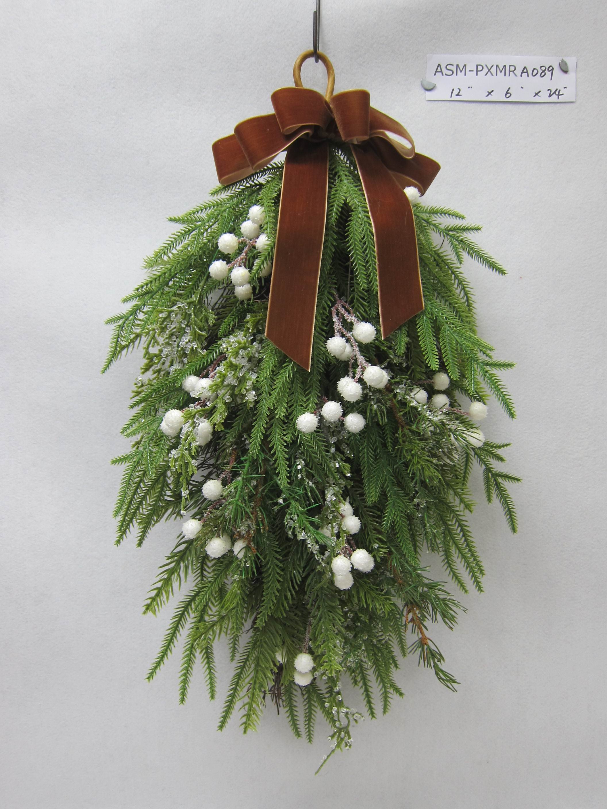 24"H Pine Needles Drop with White Berries