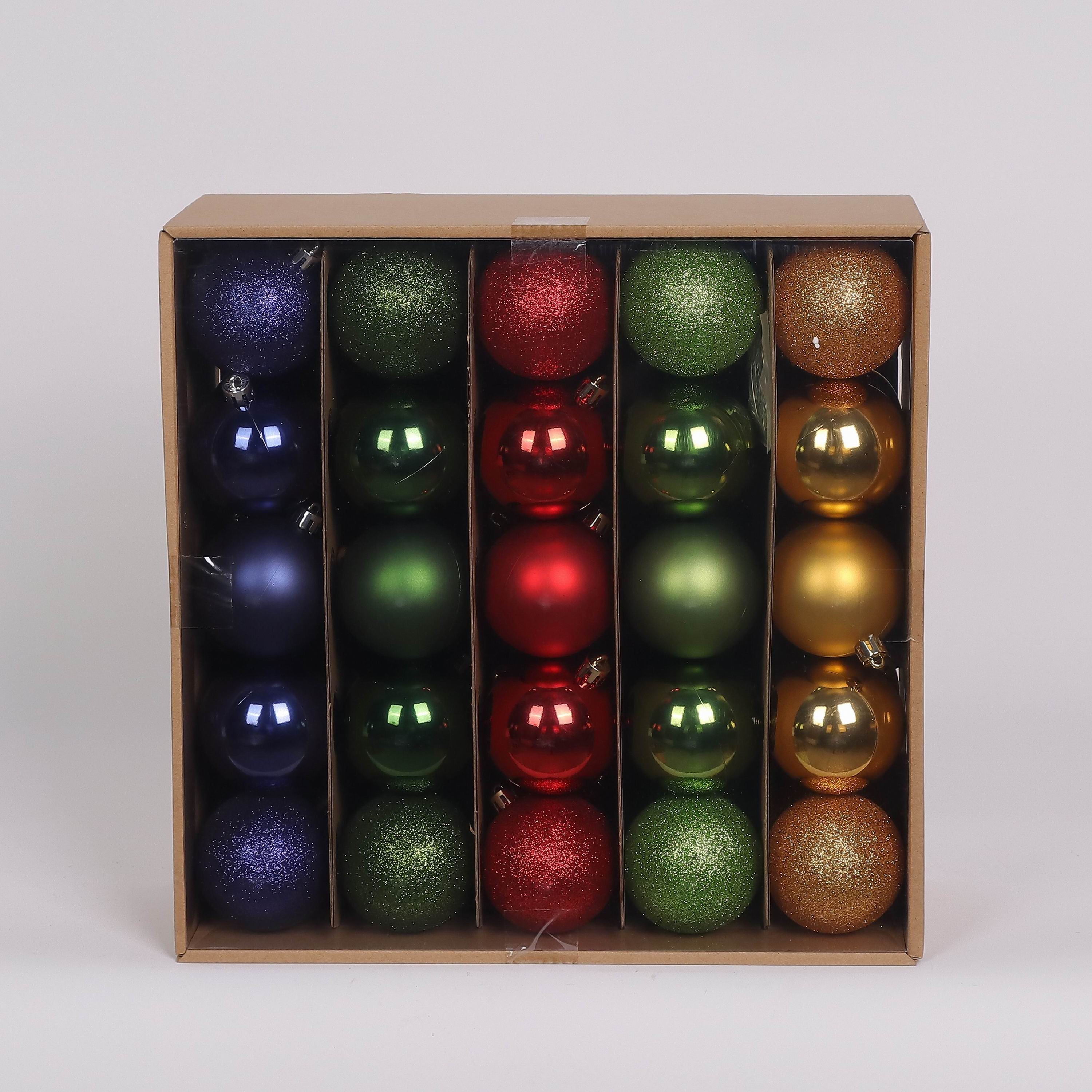 50 Shatterproof Ornaments box set - Royal blue, Green, Red and Orange