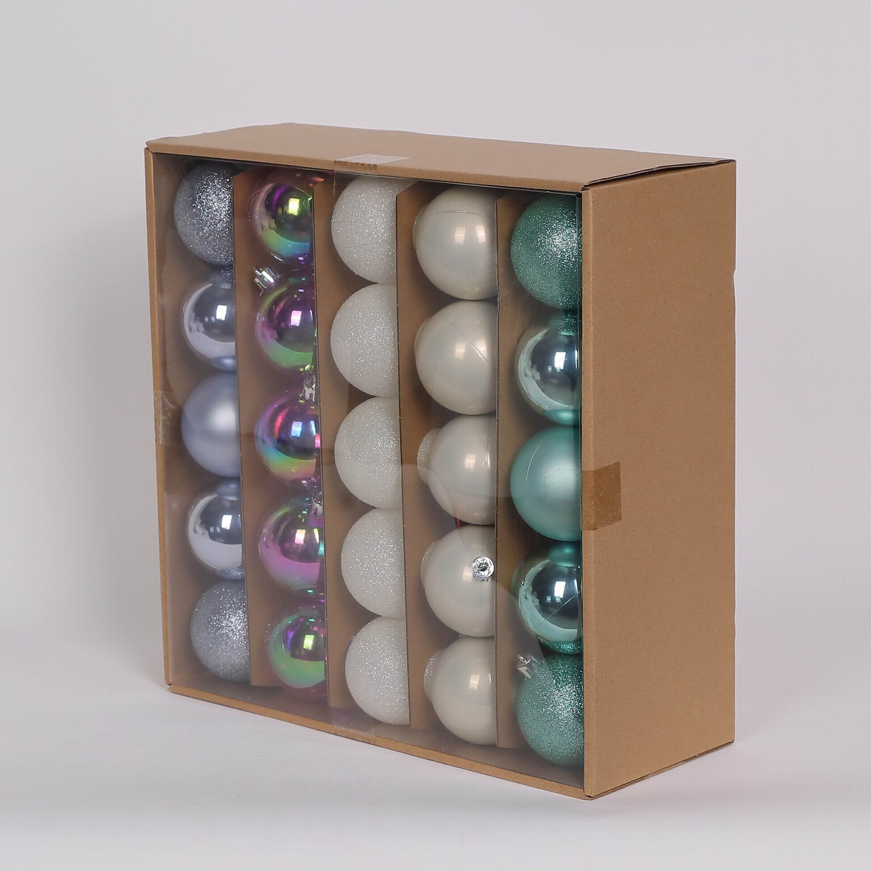50 Shatterproof Ornaments box set - Turquoise, White, Iridescent and Light Blue Grey
