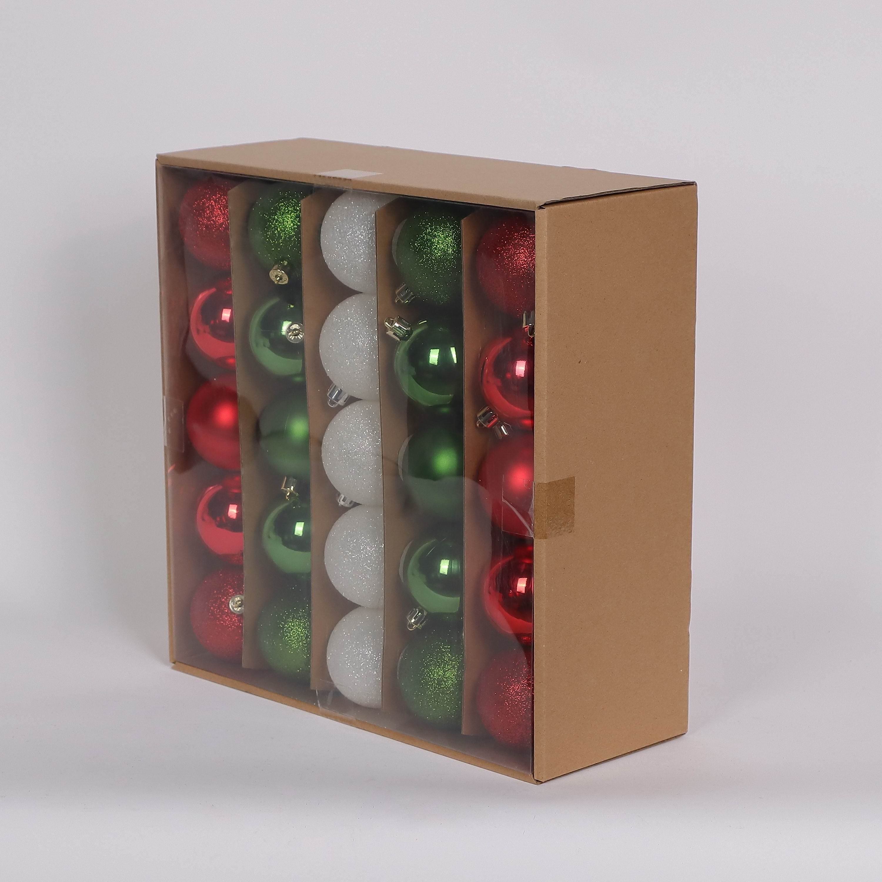 50 Shatterproof Ornaments box set - Red, Green and White