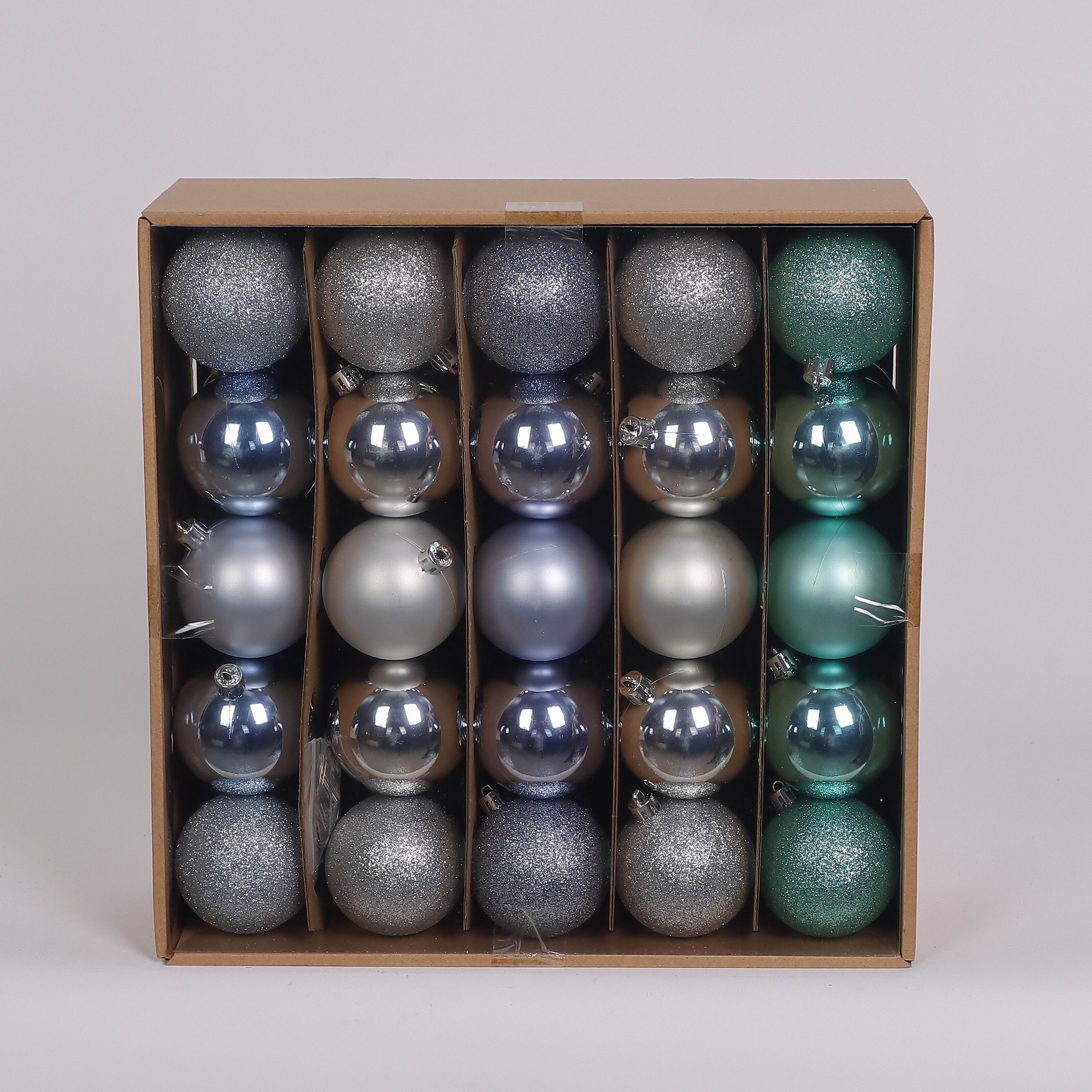50 Shatterproof Ornaments box set - Light Blue, Silver and Turquoise
