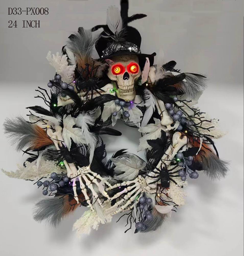 24" Halloween Wreath with Skeleton