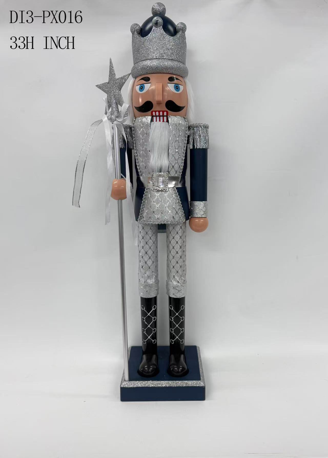 33"H. Wooden Silver/Black Nutcracker