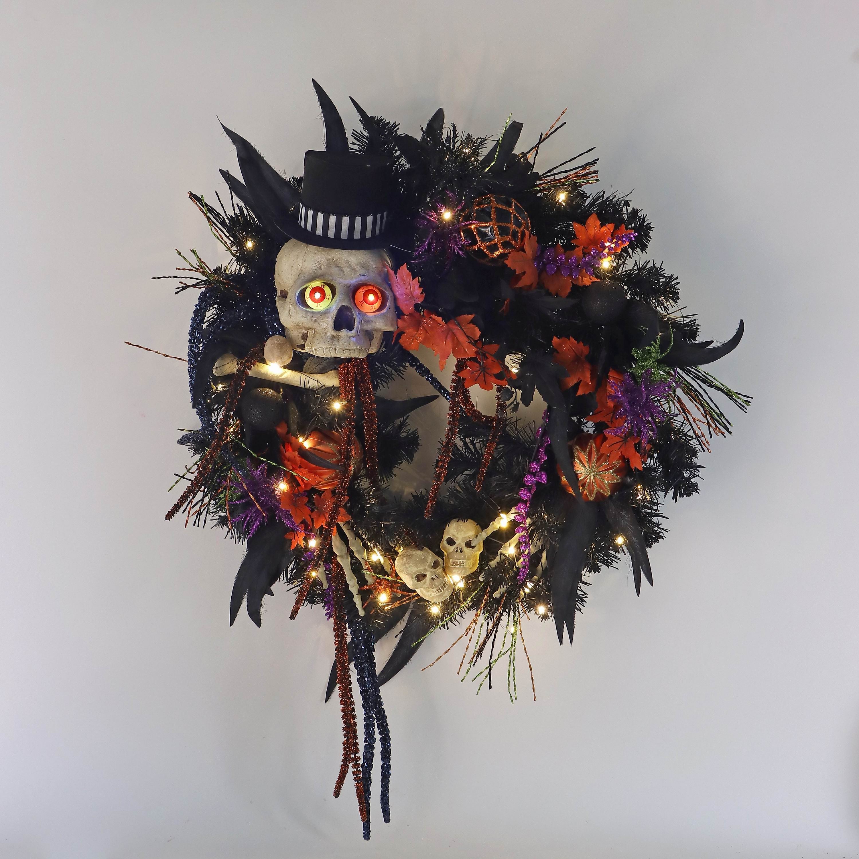 26" Halloween Wreath wth Skulls, Pumpkins & Skeletons