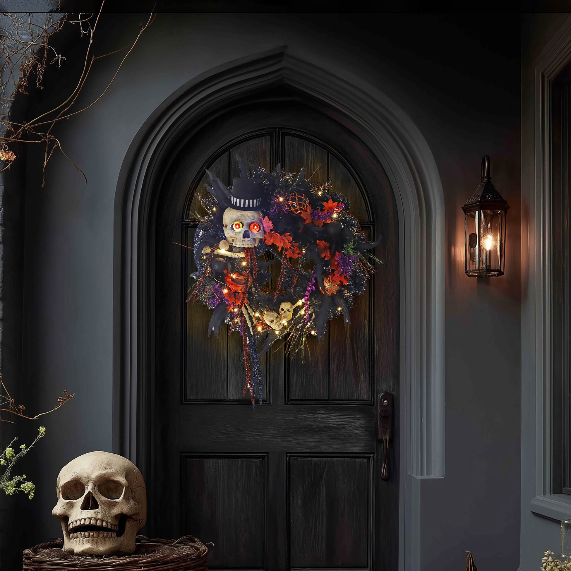 26" Halloween Wreath wth Skulls, Pumpkins & Skeletons