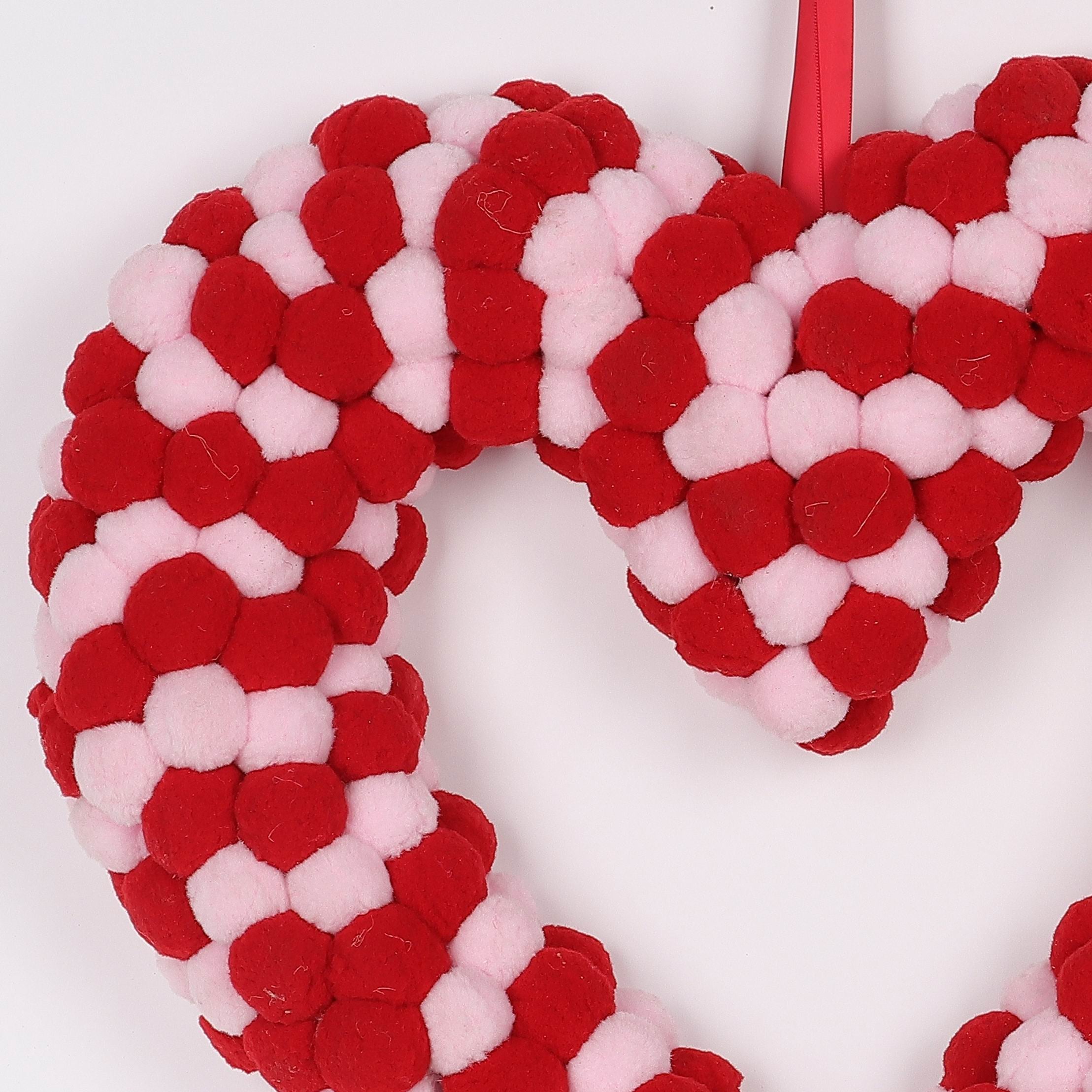 17 X 17 X 3"H HEART SHAPE POM-POM HANGING WREATH