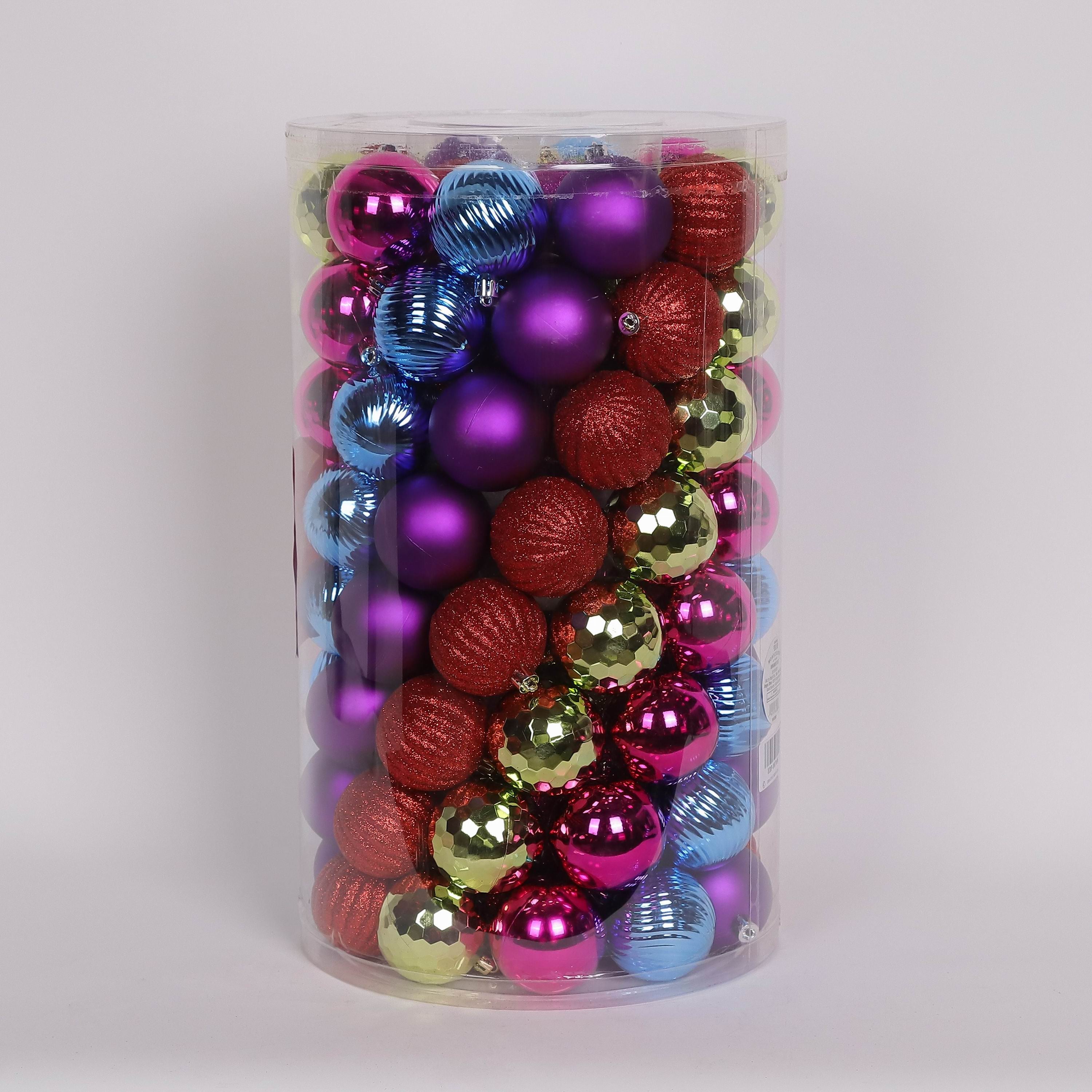 100 Shatterproof Ornaments box set - Blue, Purple, Red, Pink and Gold
