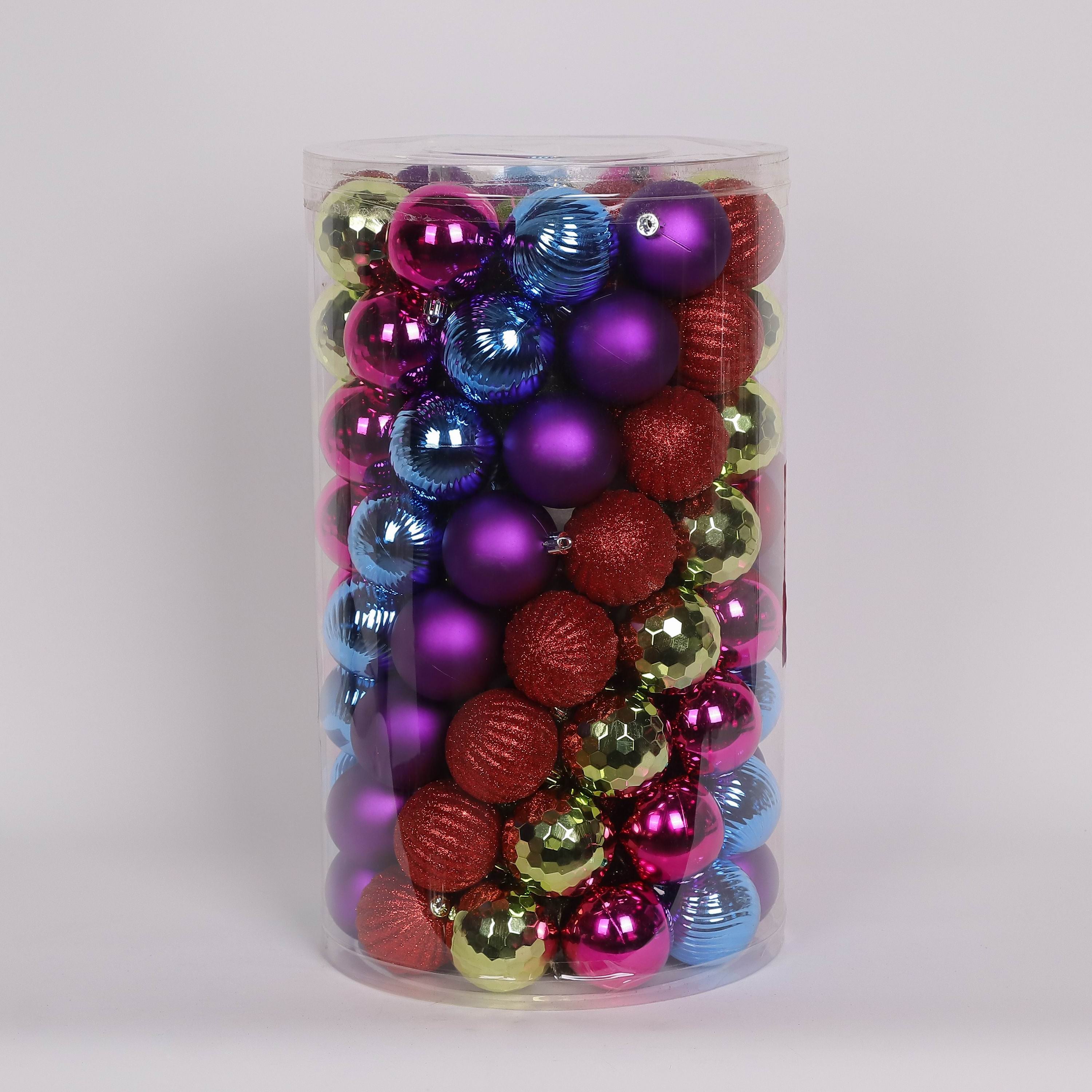 100 Shatterproof Ornaments box set - Blue, Purple, Red, Pink and Gold