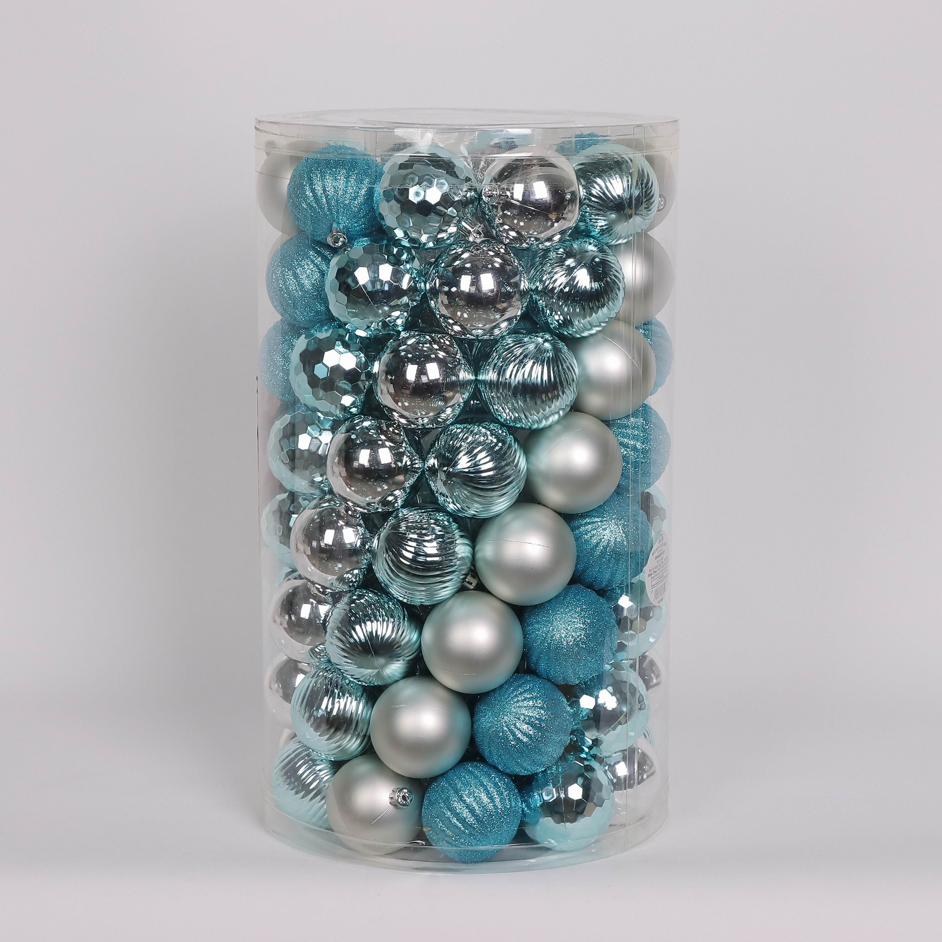 100 Shatterproof Ornaments box set - Ocean Blue and Silver