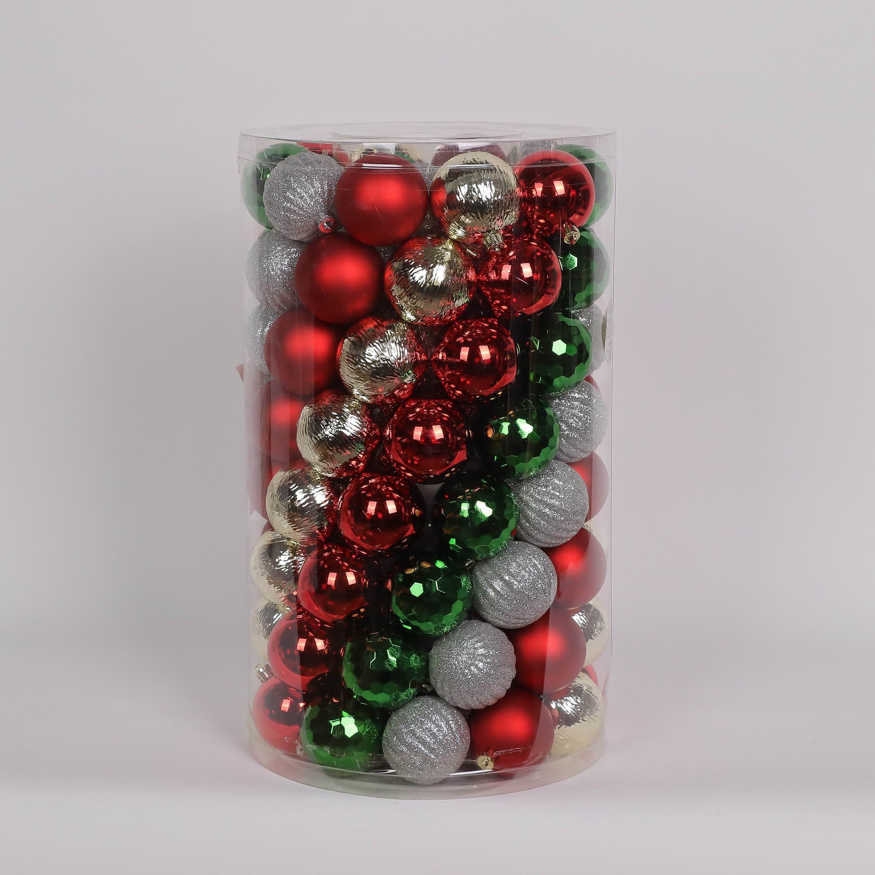 100 Shatterproof Ornaments box set - Green, Silver, Red and Gold