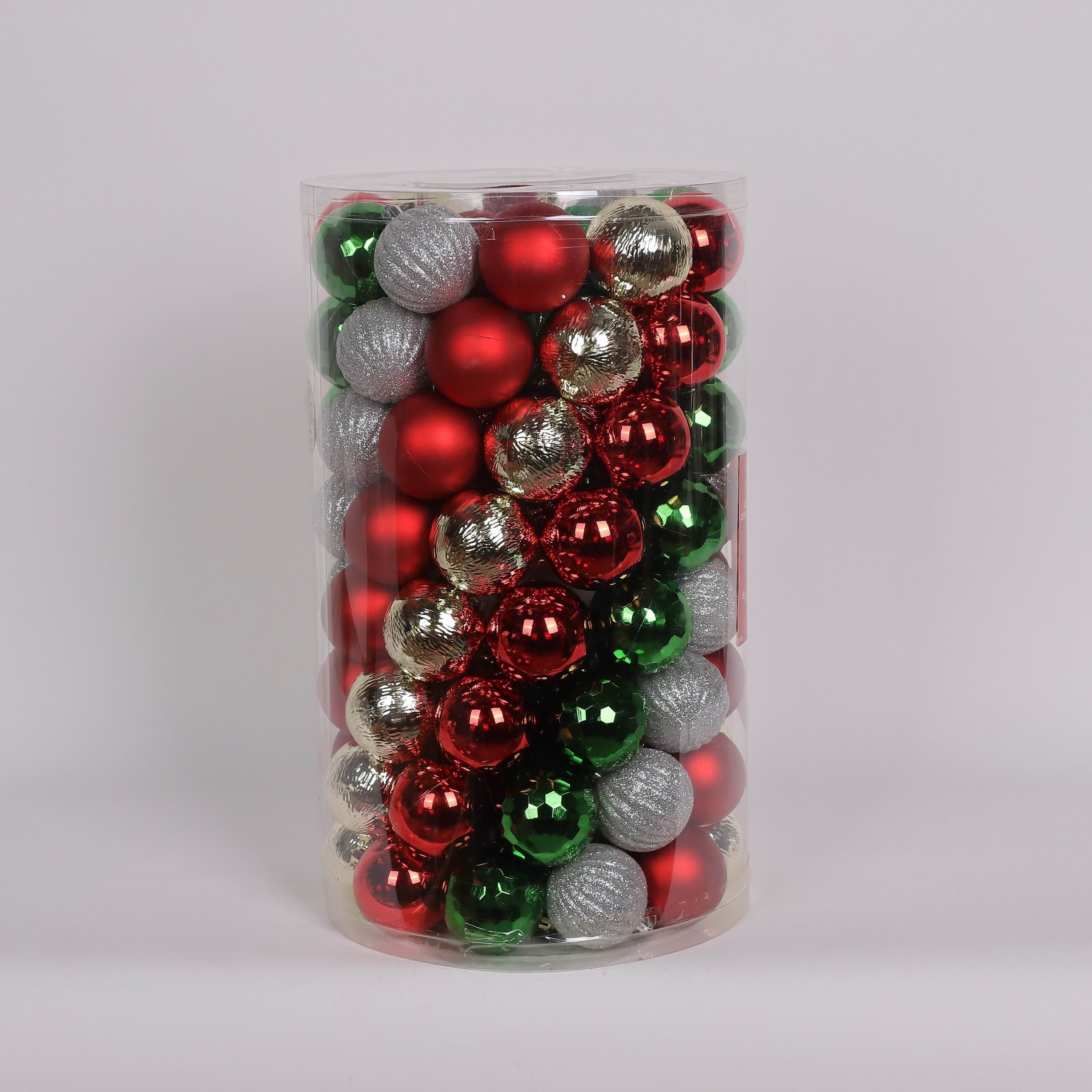100 Shatterproof Ornaments box set - Green, Silver, Red and Gold