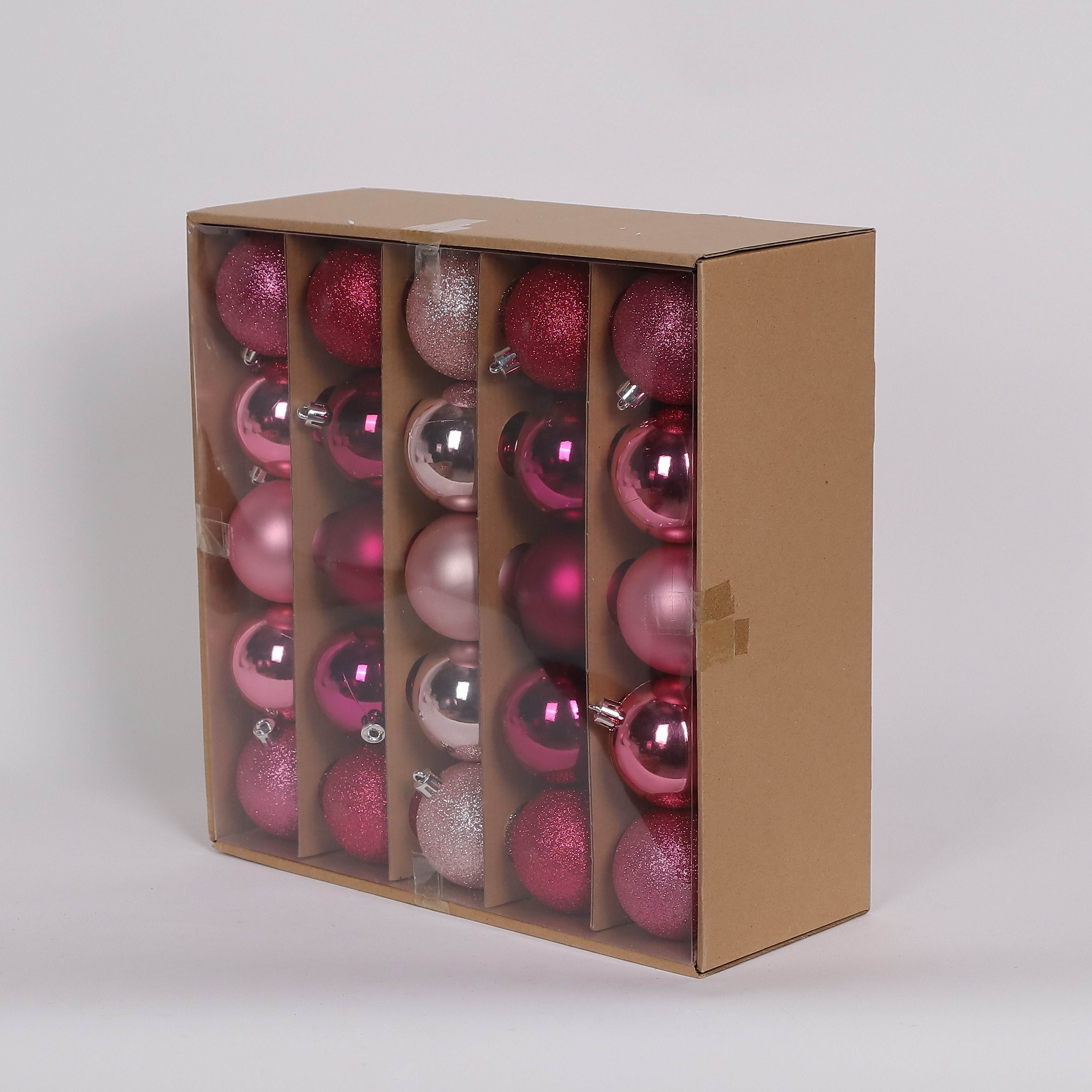 50 Shatterproof Ornaments box set - Pink and Red