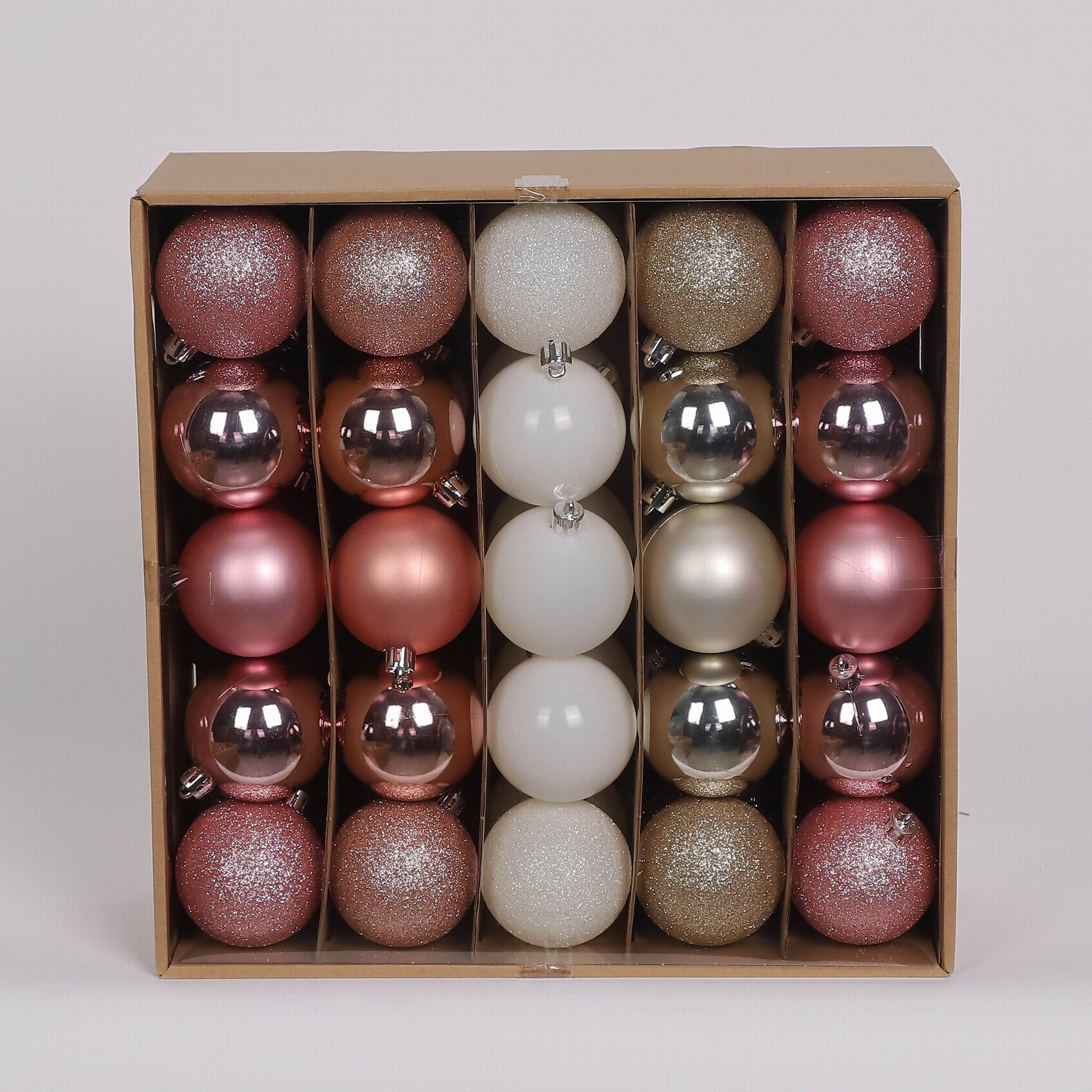 50 Shatterproof Ornaments box set - Pink, Gold and White