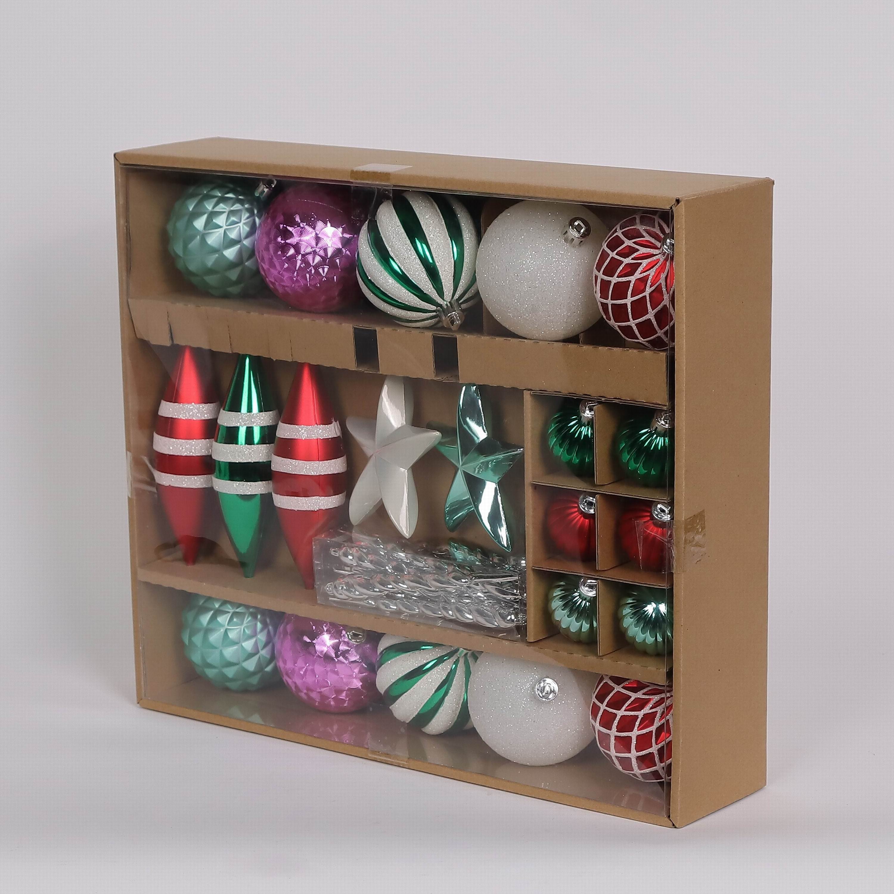 22 Shatterproof Ornaments box set - Blue, Red, Green, Purple and White