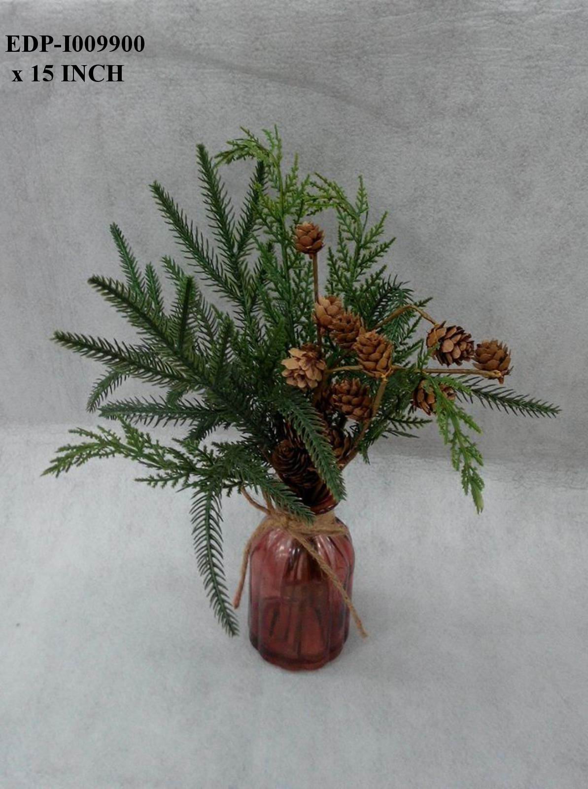 15"H. Red Metal Lantern with Christmas Floral Arrangements