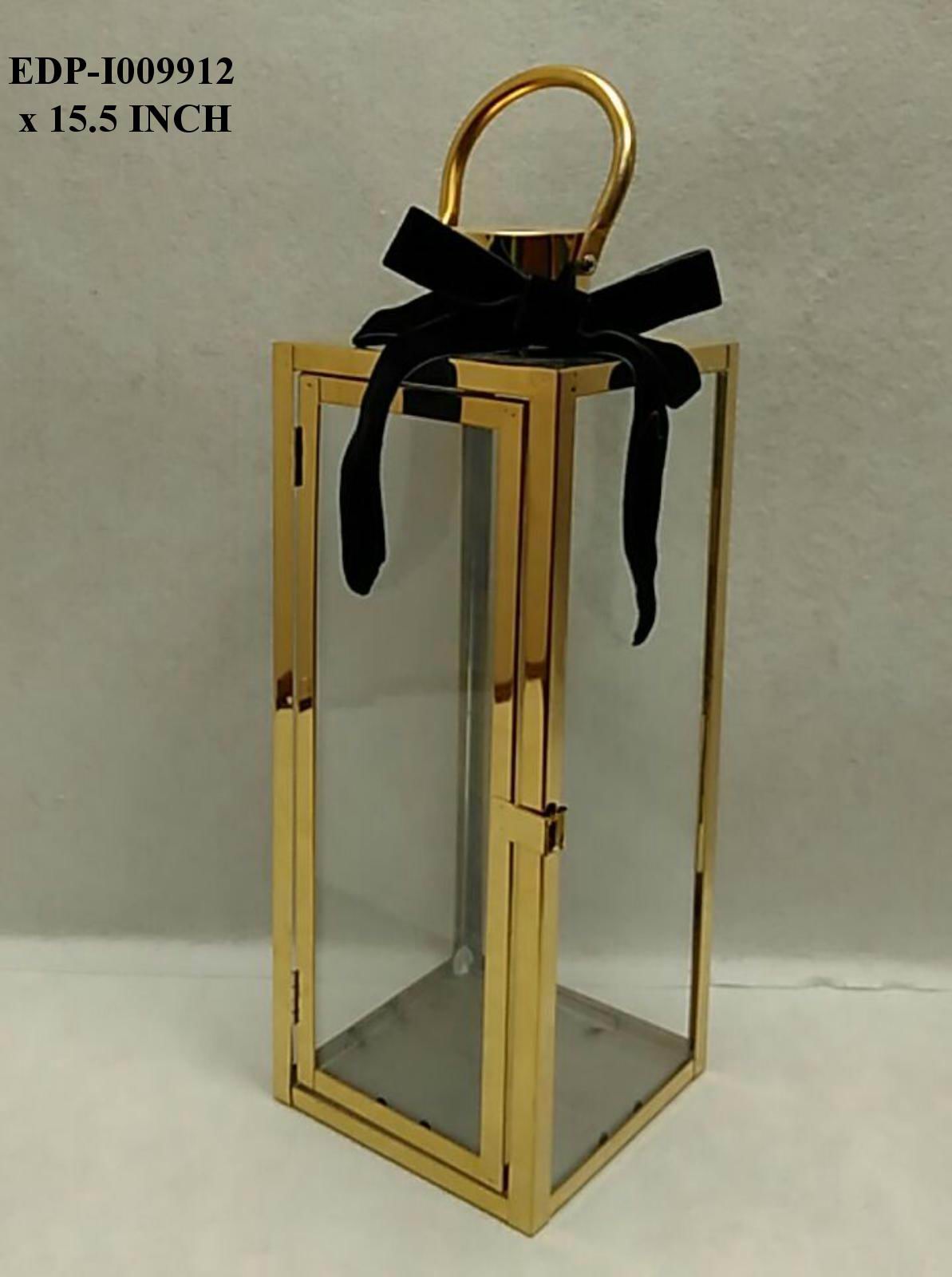 15.5"H. Gold Metal Lantern with Bow