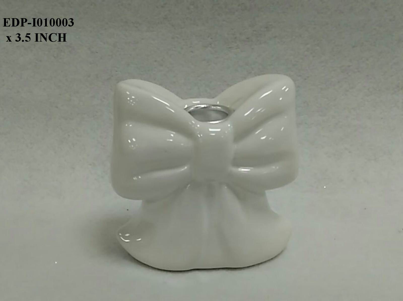 3.5"H. Ceramic White Bow Candle Holder