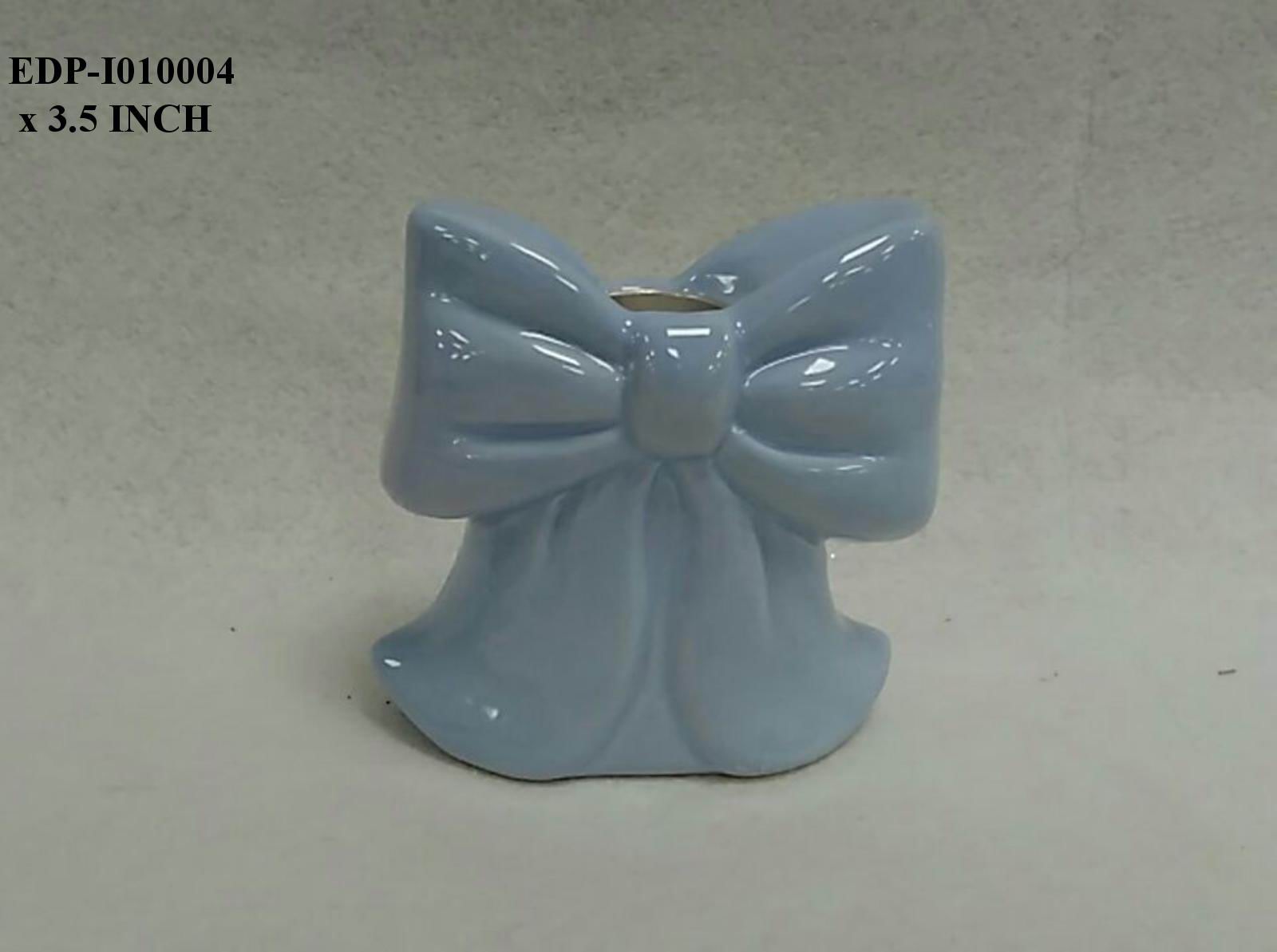 3.5"H. Ceramic Blue Bow Candle Holder