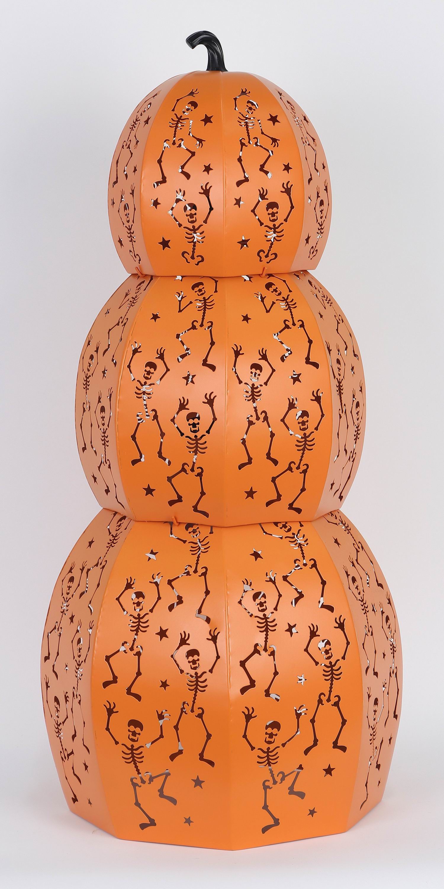 26"H. Halloween Metal Stacked Pumpkin Lantern