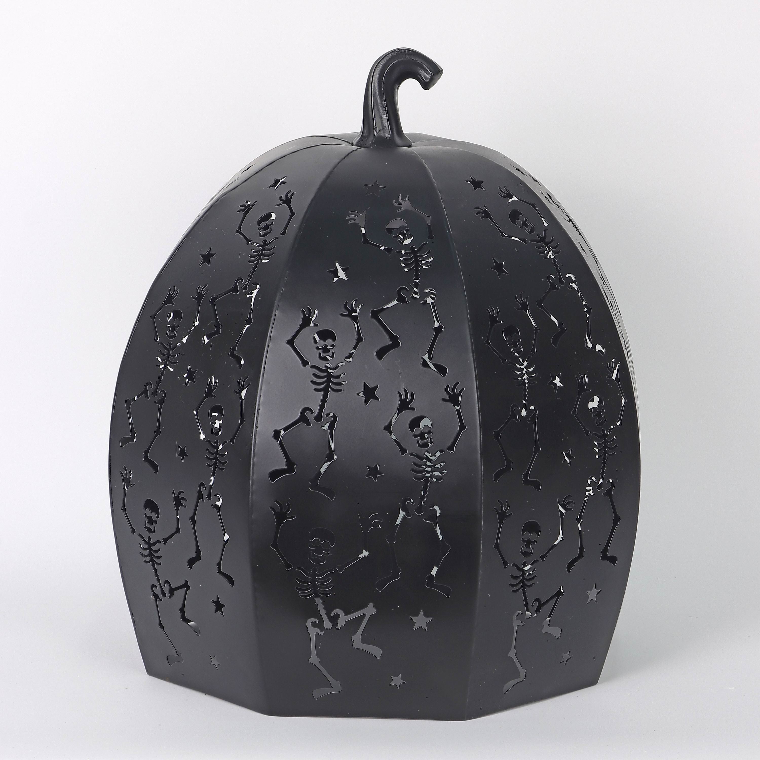 13" Metal Black Pumpkin Lantern