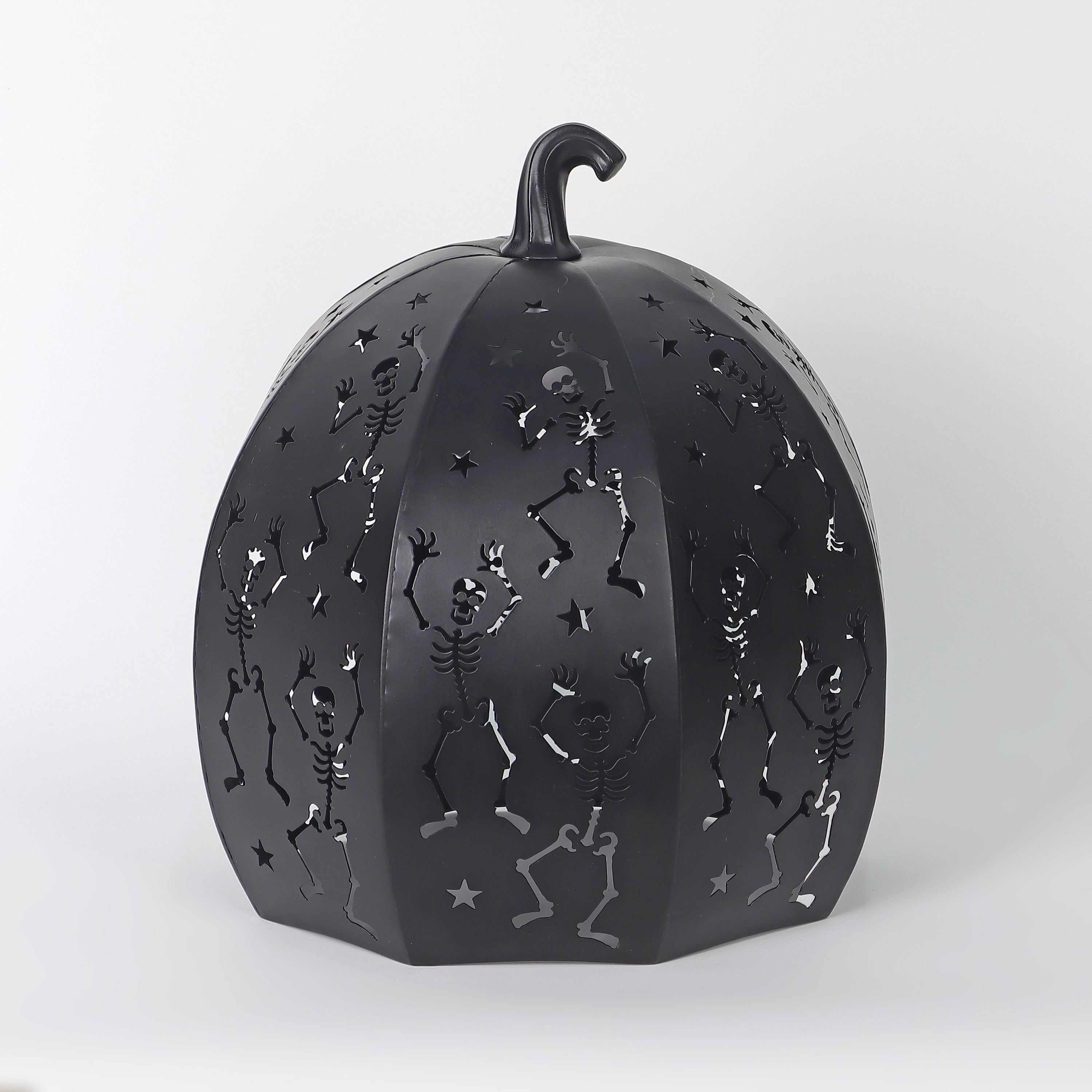 11" Metal Black Pumpkin Lantern