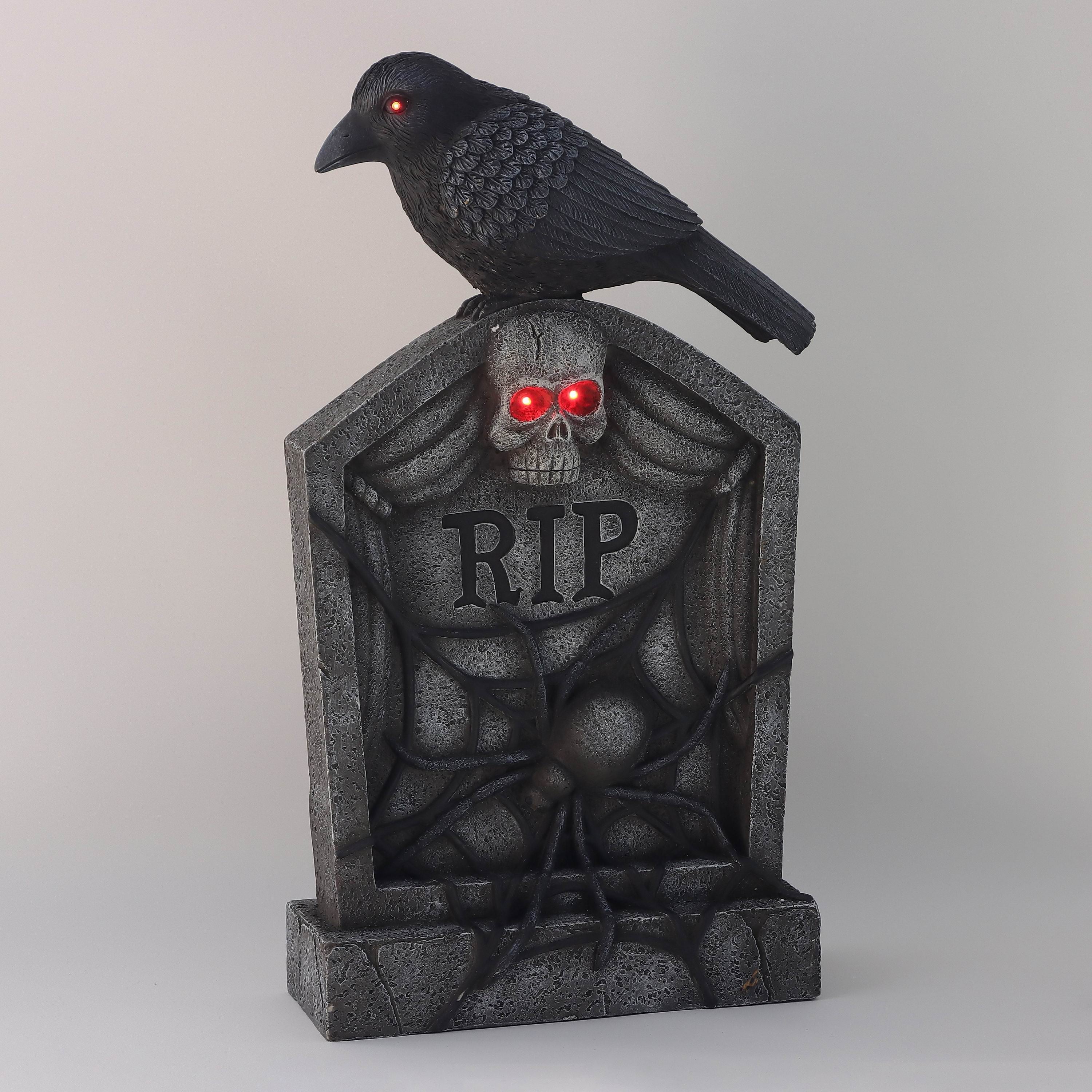 28"H. Polyresin Tombstone With Bird