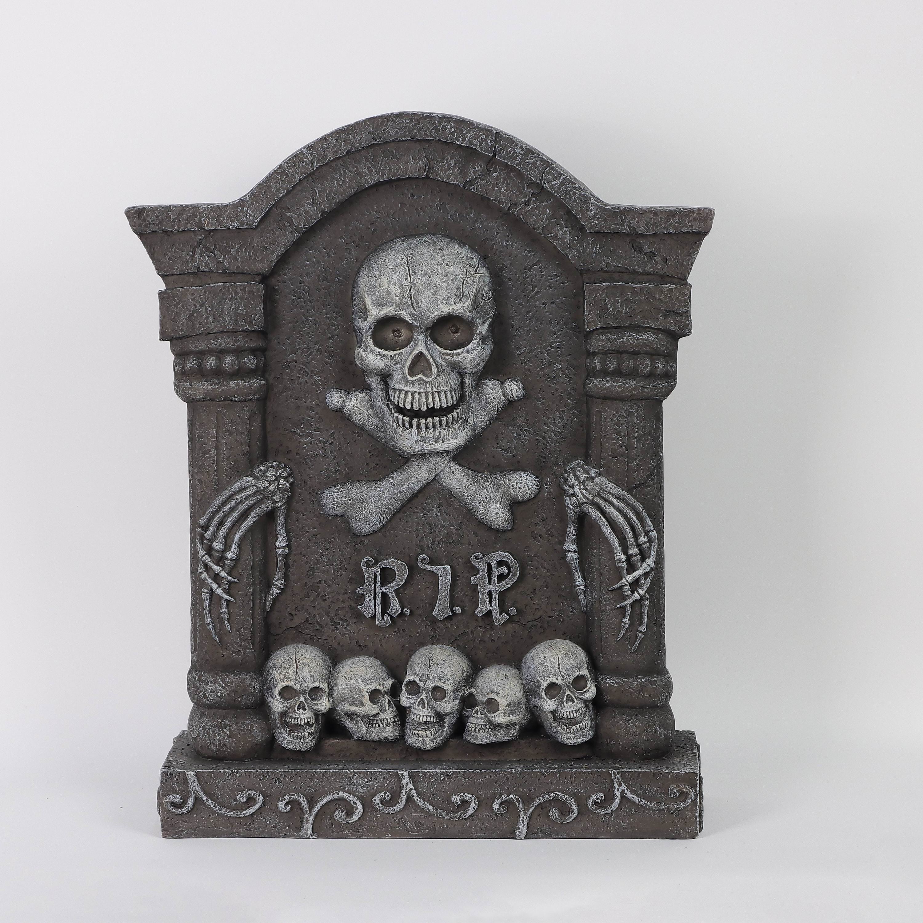 24"H. Polyresin Tombstone With Skulls