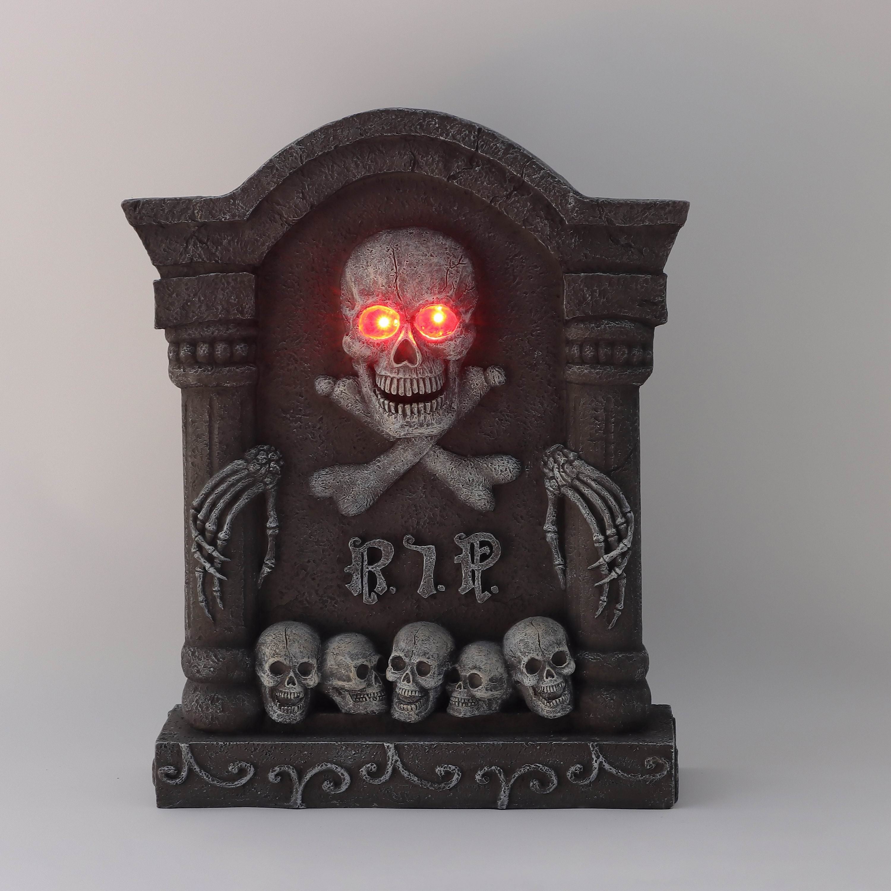 24"H. Polyresin Tombstone With Skulls
