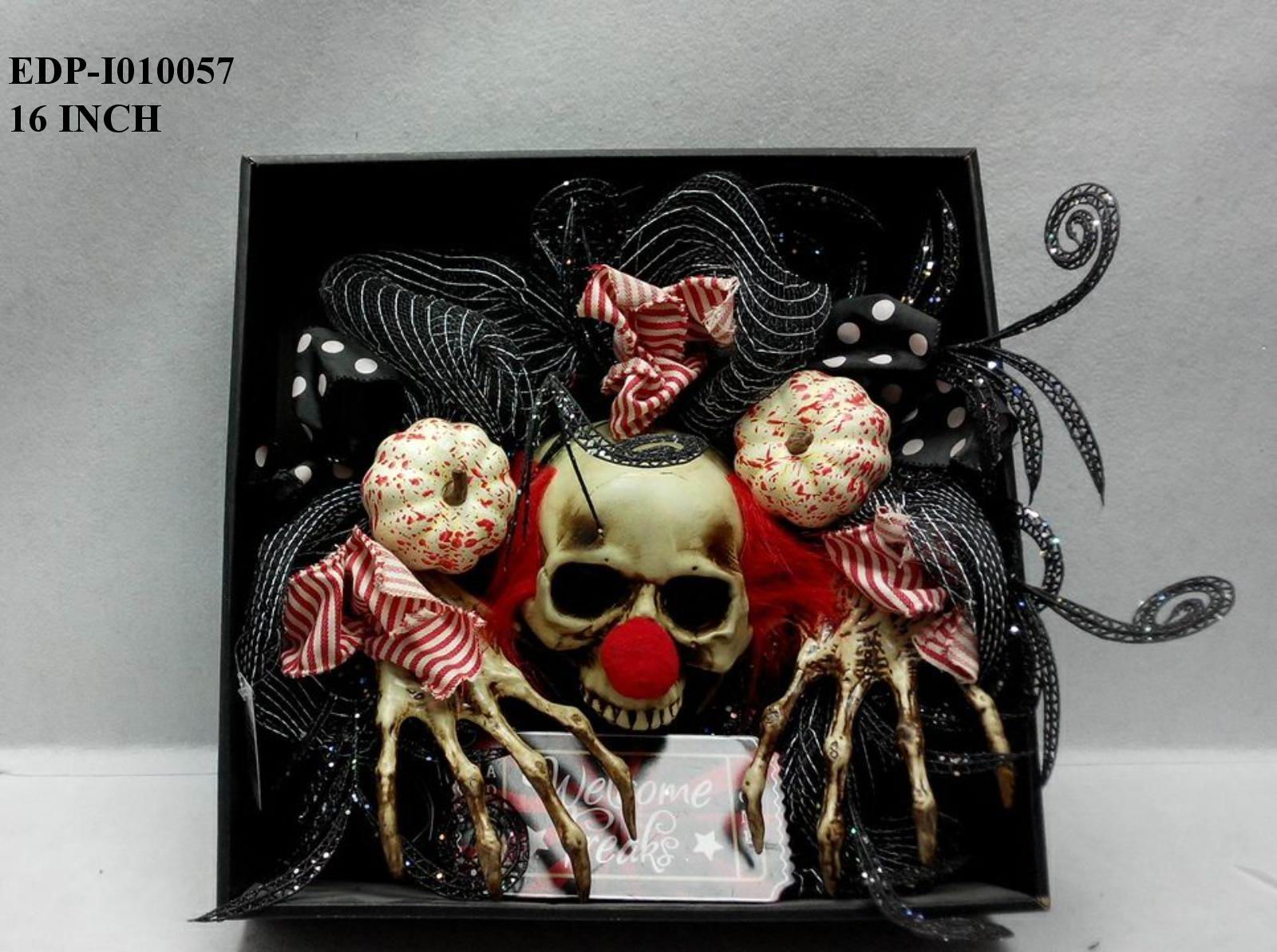 16" Halloween Wreath with Skull & Skeleton