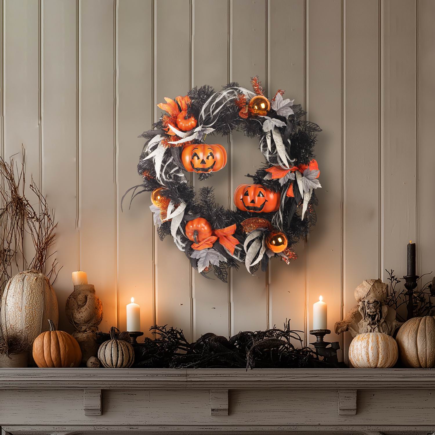26" Halloween Pumpkins/Leaves Wreath