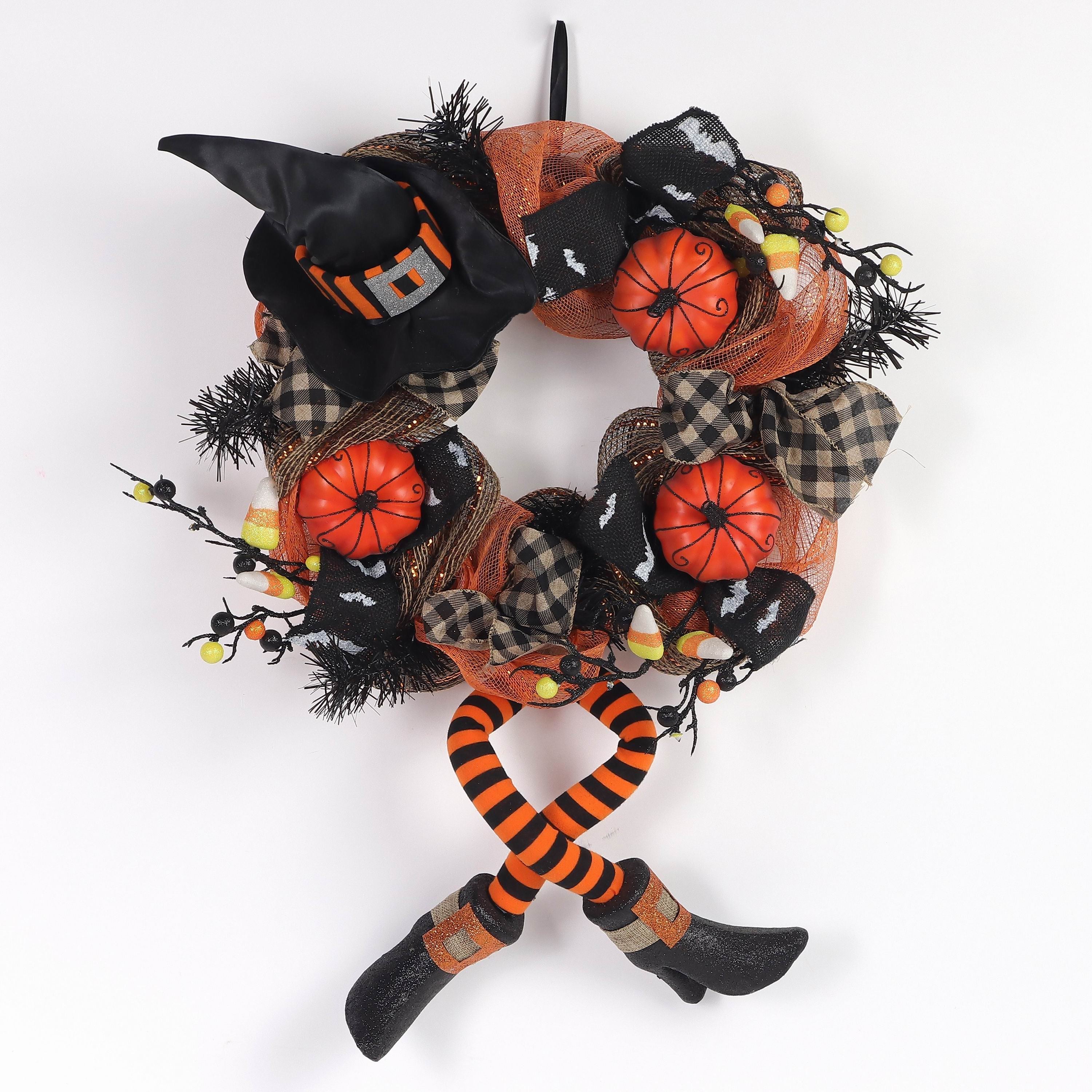16" Halloween Wreath with Witch Feet