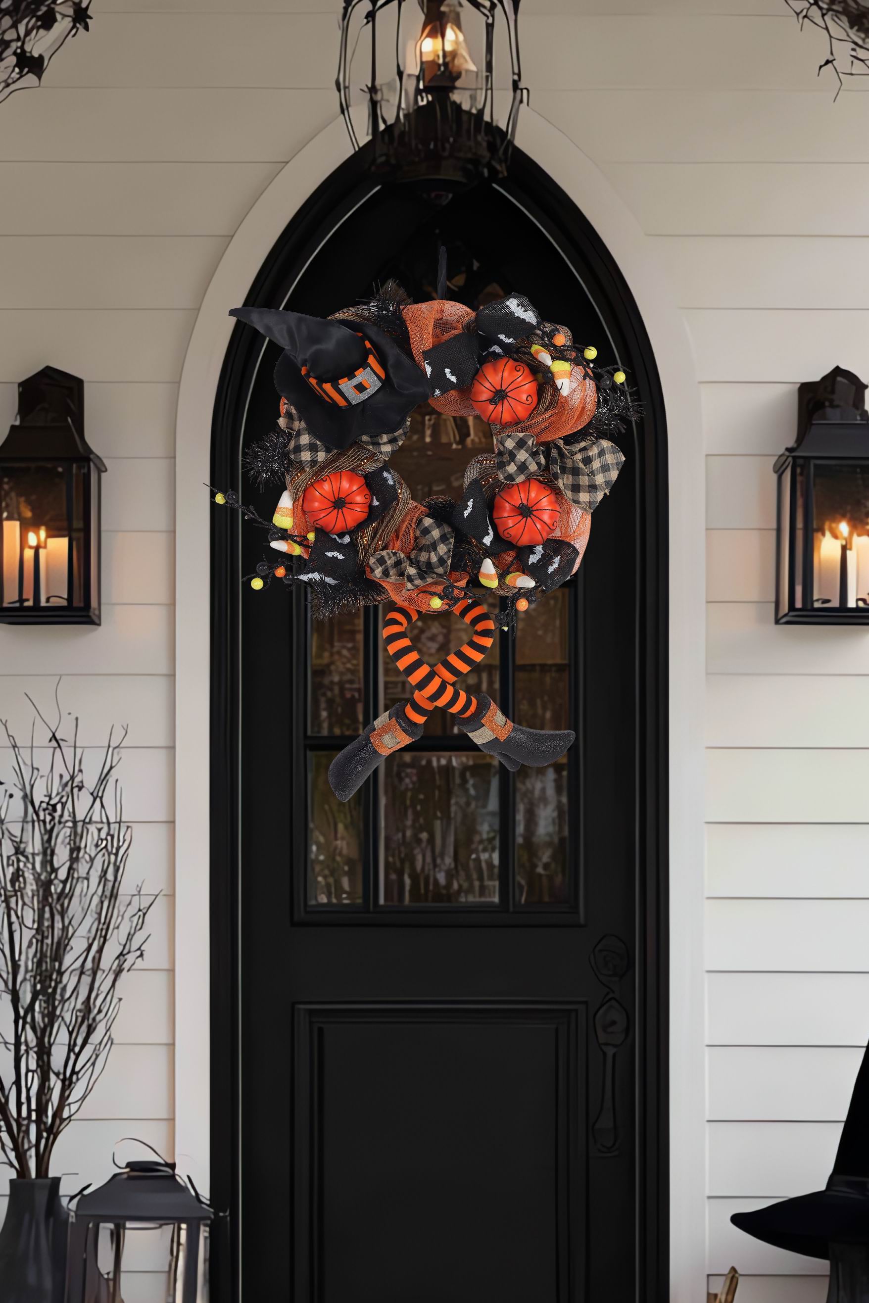 16" Halloween Wreath with Witch Feet