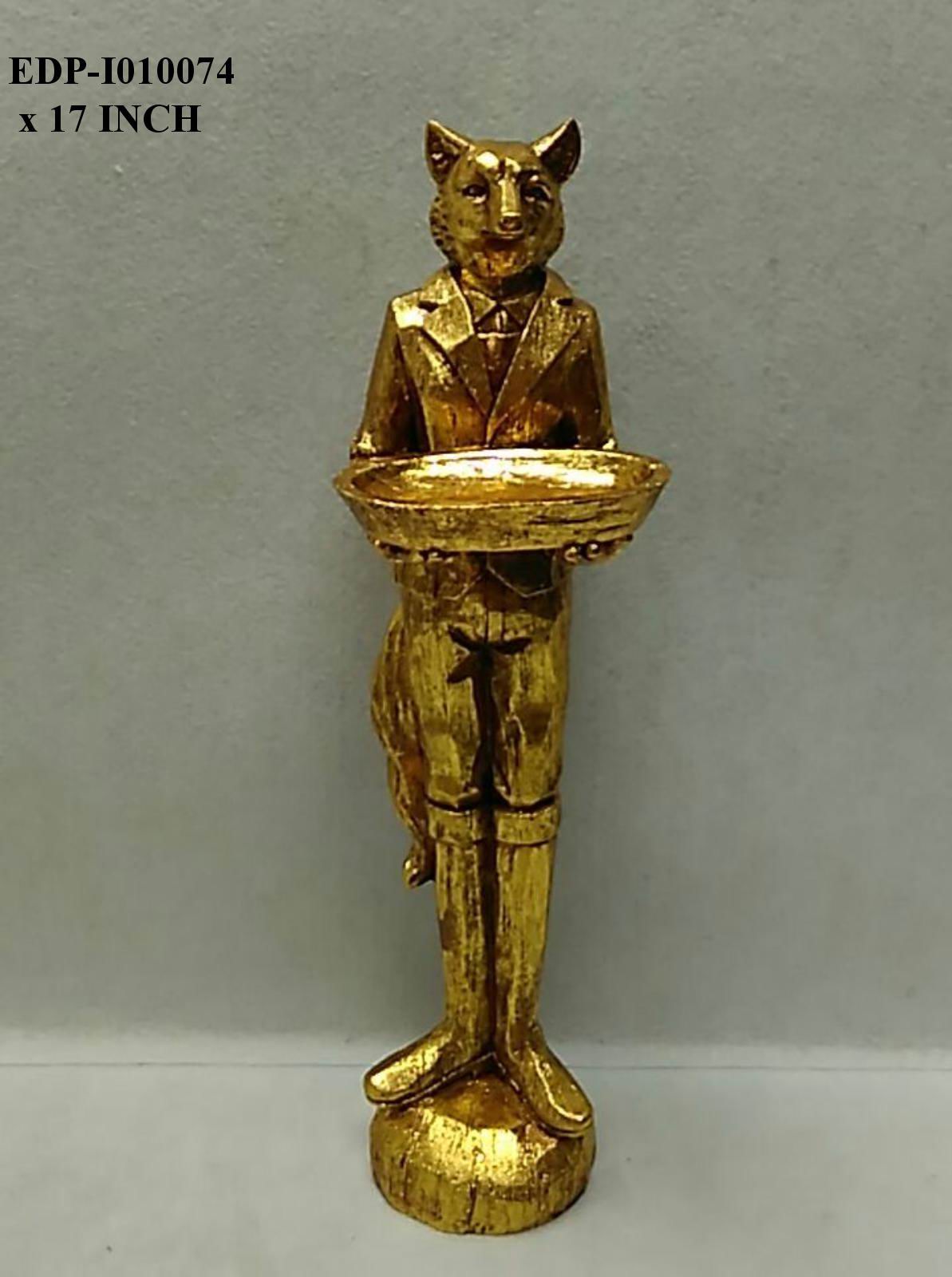 17" Polyresin Gold Table Top Cat Head Statuary