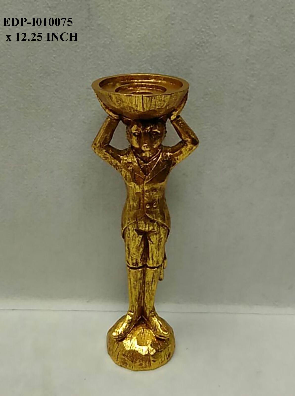 12.25" Polyresin Gold Table Top cat Head Statuary