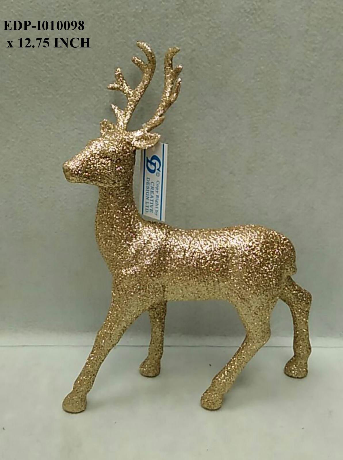 12.75" Gold Glitter Standing Reindeer
