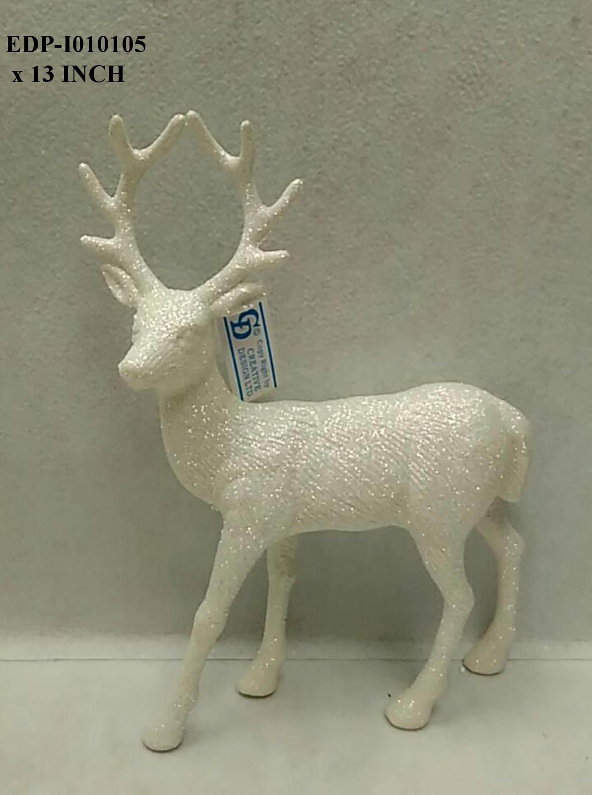 13.0" White Glitter Standing Reindeer