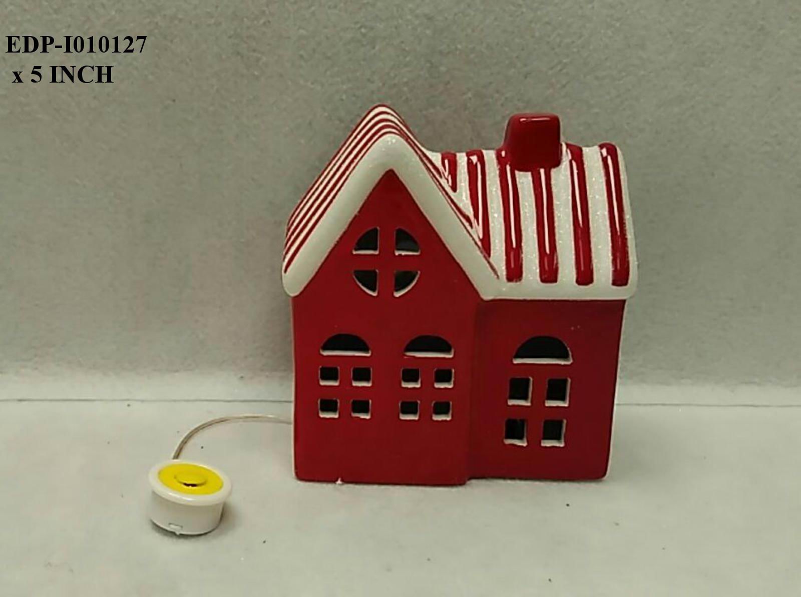 5" Ceramic Red/White Table Top Lighted House