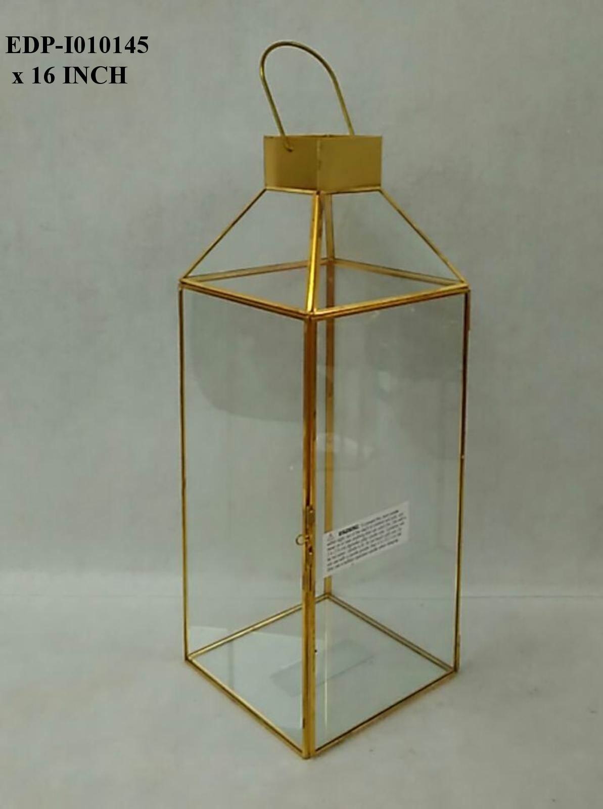 16.0" Gold Metal/Glass Lantern